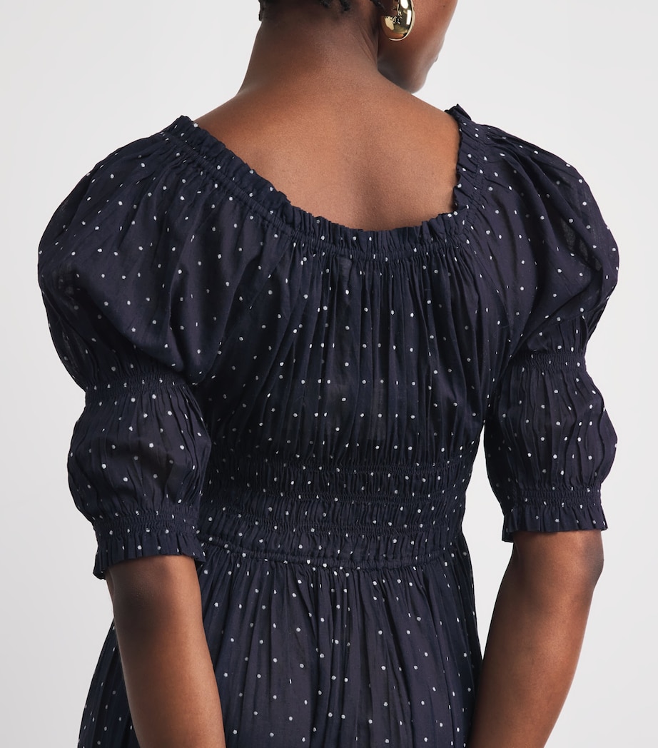 DÔEN Womens Organic Cotton Polka-Dot Ischia Maxi Dress Navy Flock Dot Image 3