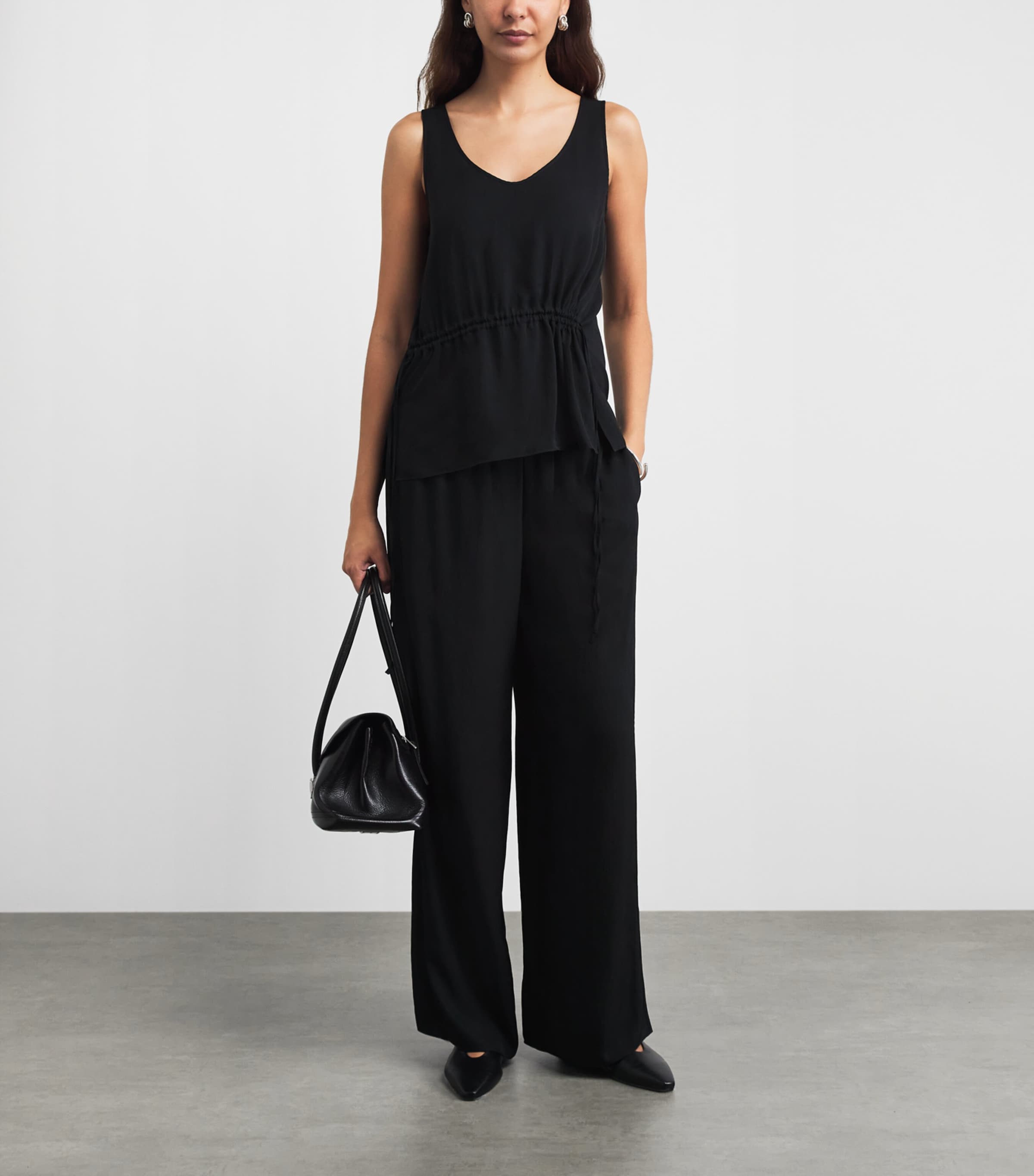 Theory Womens Crepe Wide-Leg Trousers Black Image 2