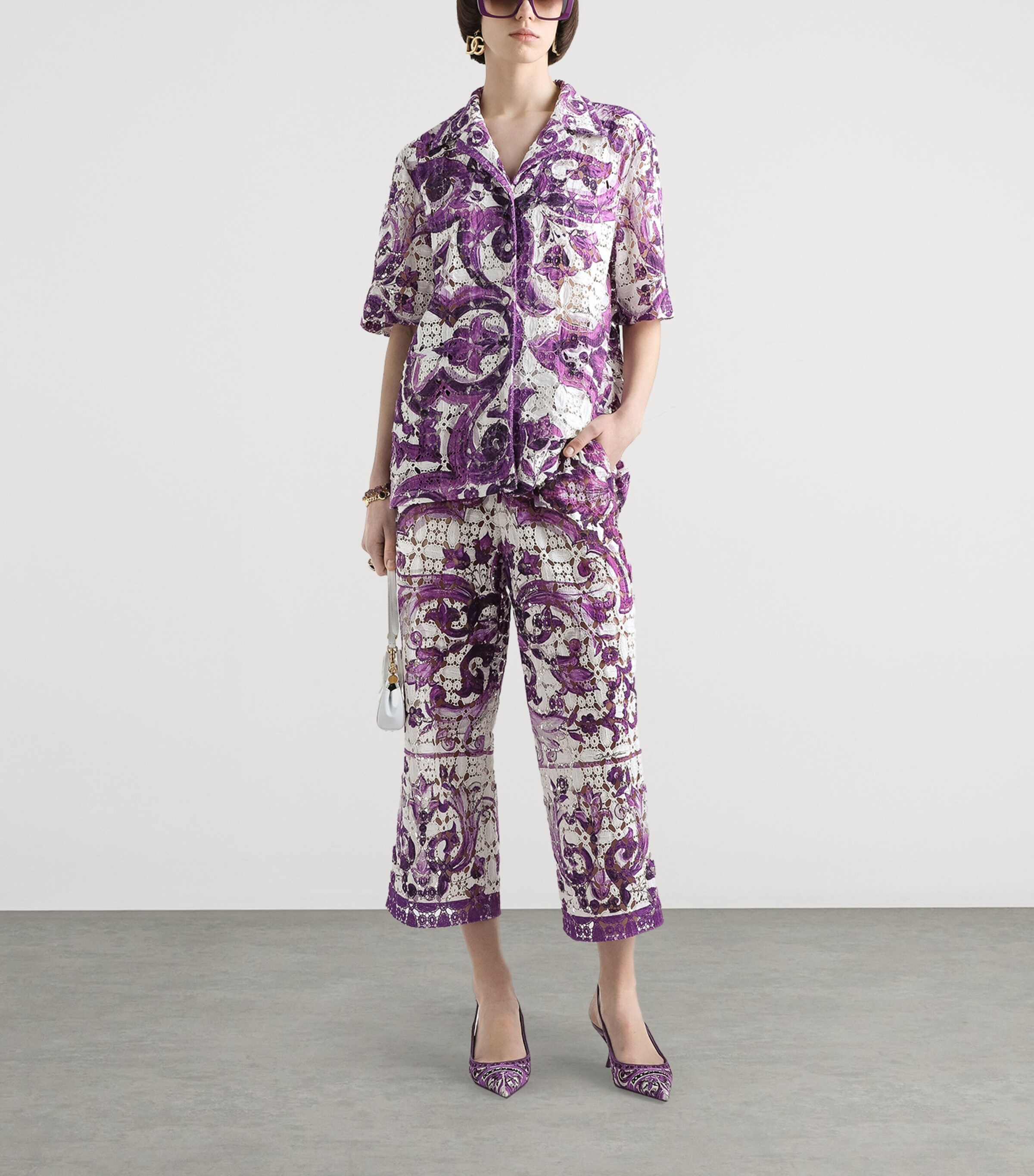 Majolica Print Lace Cropped Trousers IP3TN-MIX MAIOLICA V Image 4