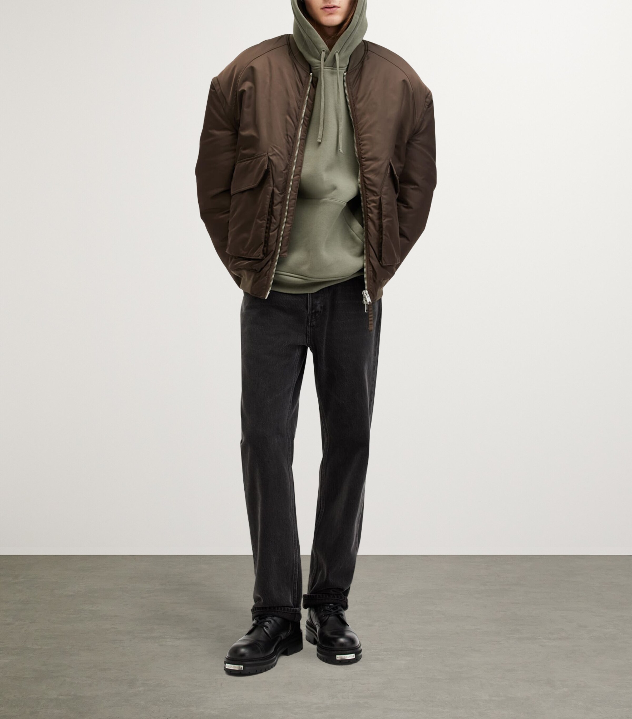 AllSaints Mens Organic Cotton Haven Oth Hoodie Thyme Green Image 4