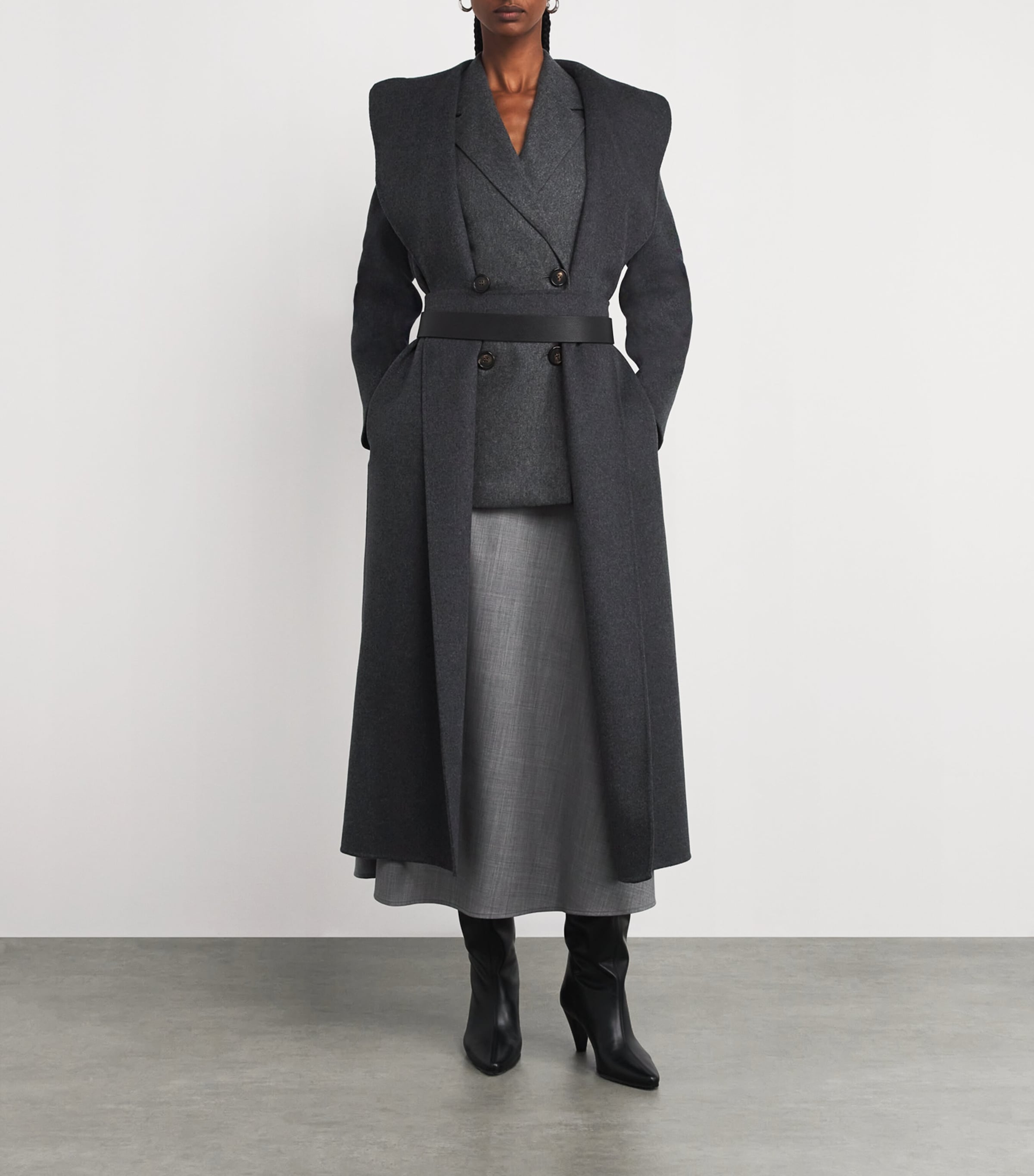 Virgin Wool Wrap Coat DARK GREY Image 2