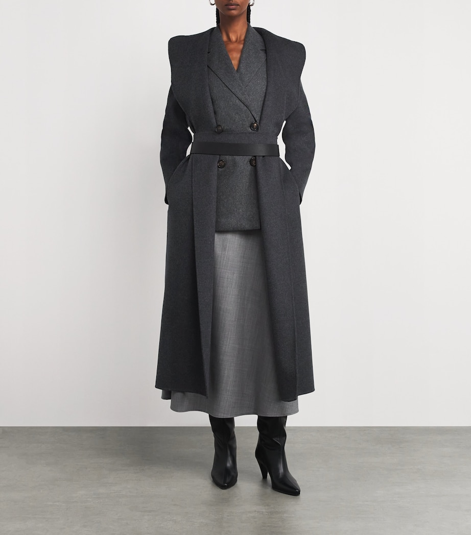 Virgin Wool Wrap Coat DARK GREY Image 2