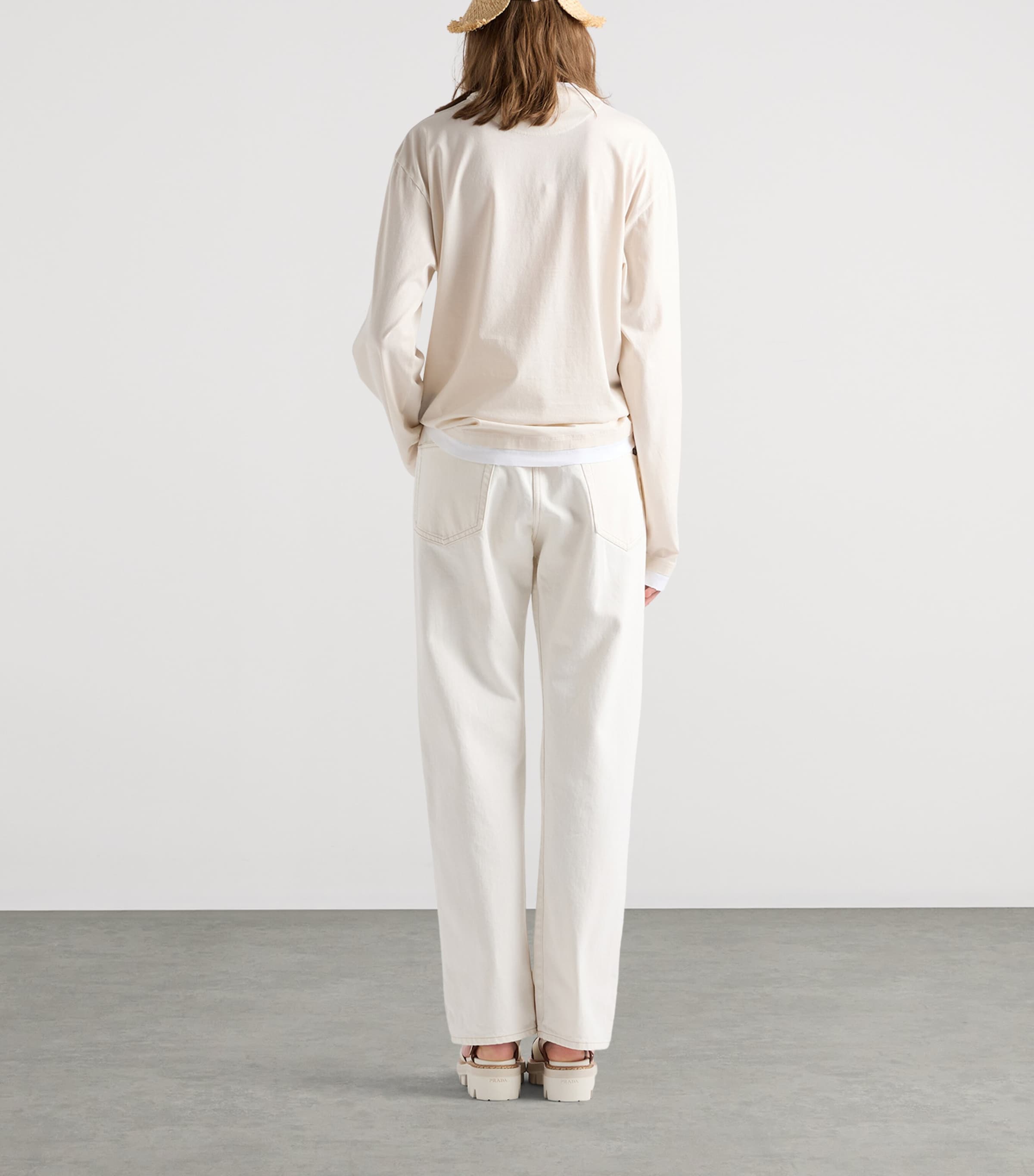 Prada Womens Old Denim Straight Jeans White Image 4