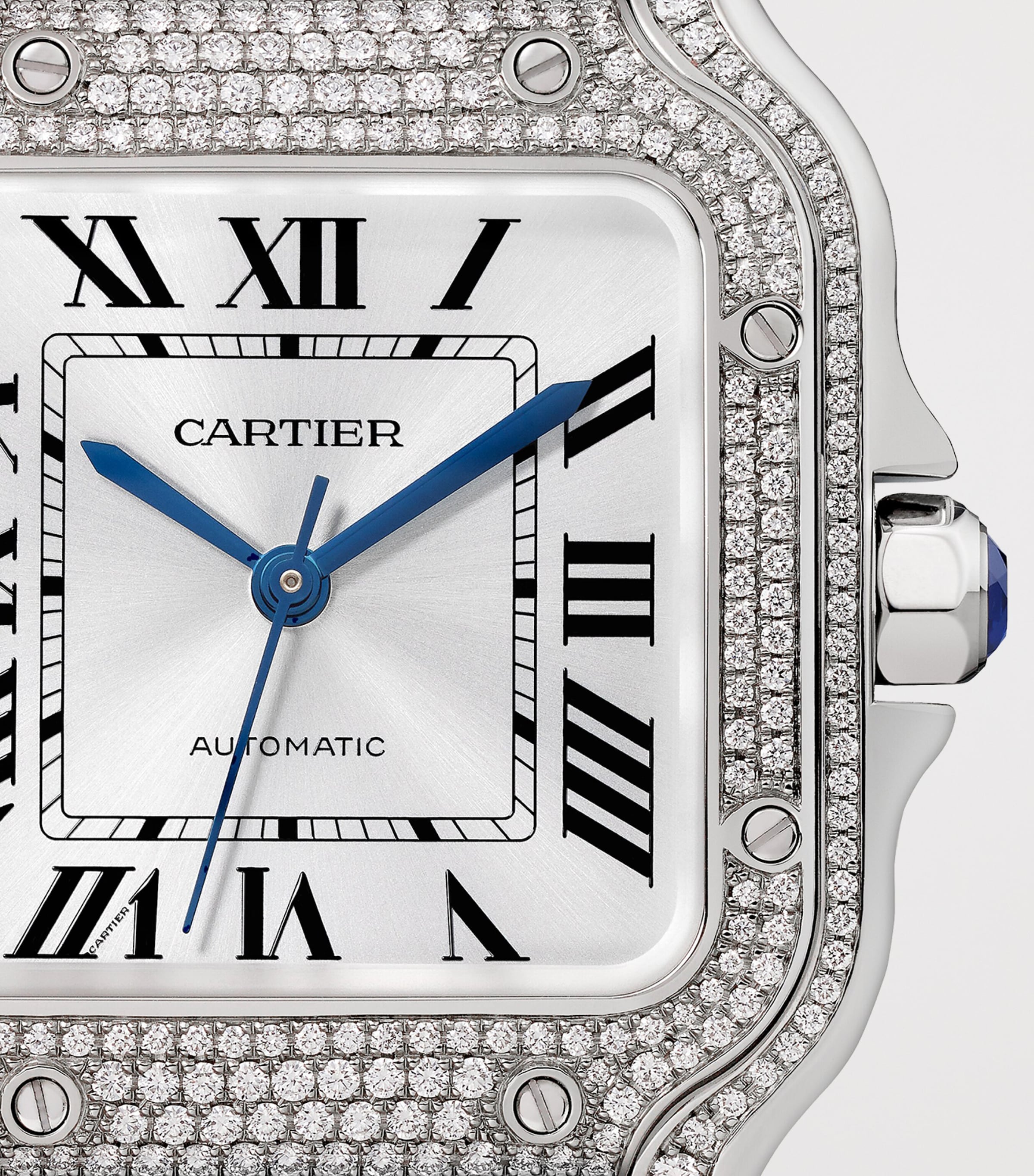Medium White Gold and Diamond Santos de Cartier Watch 35mm SILVERED Image 5