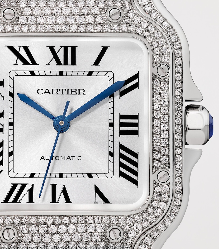 Medium White Gold and Diamond Santos de Cartier Watch 35mm SILVERED Image 5