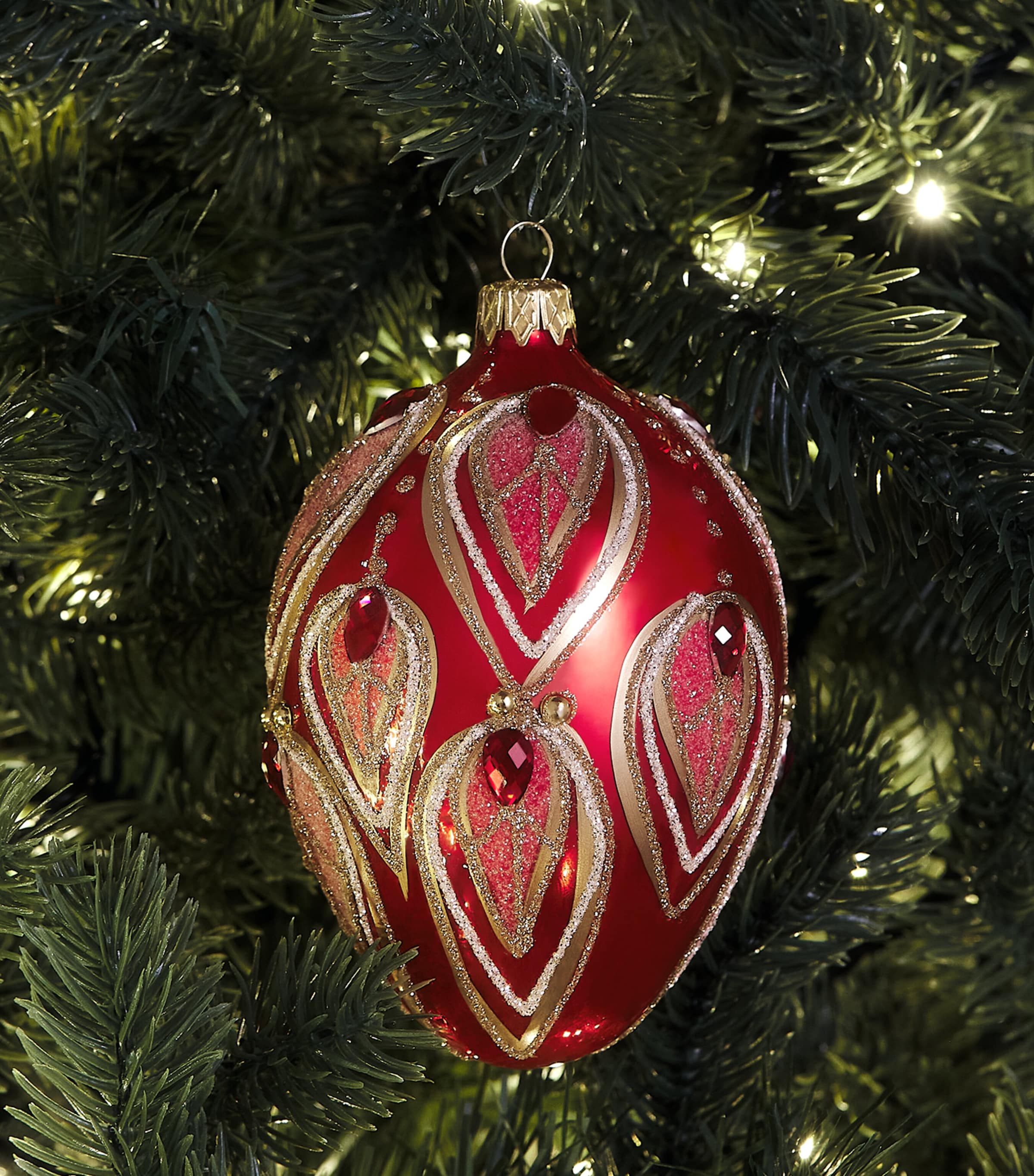 Harrods Glittery Egg Bauble Red Image 3