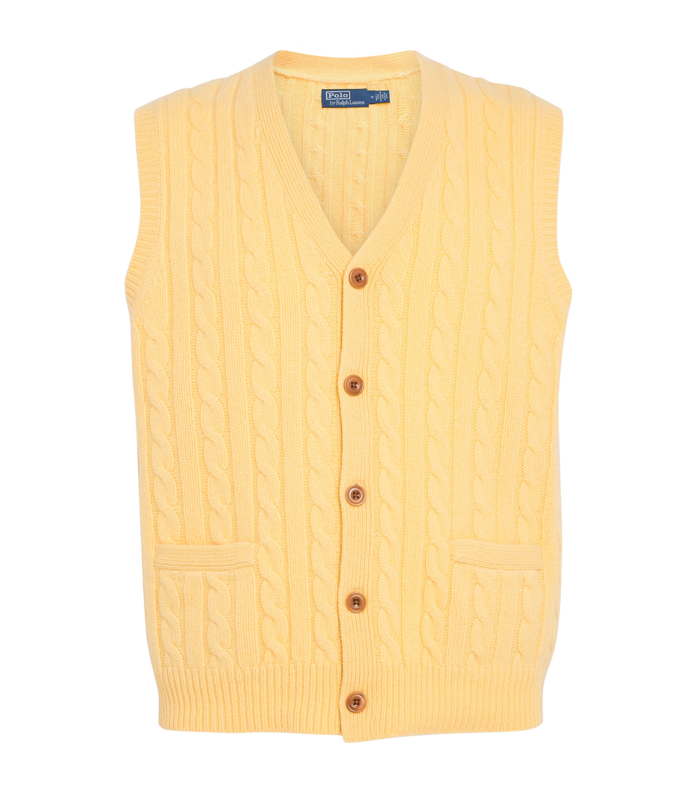 Polo Ralph Lauren Wool-cashmere Cable-knit Sweater Vest In Yellow