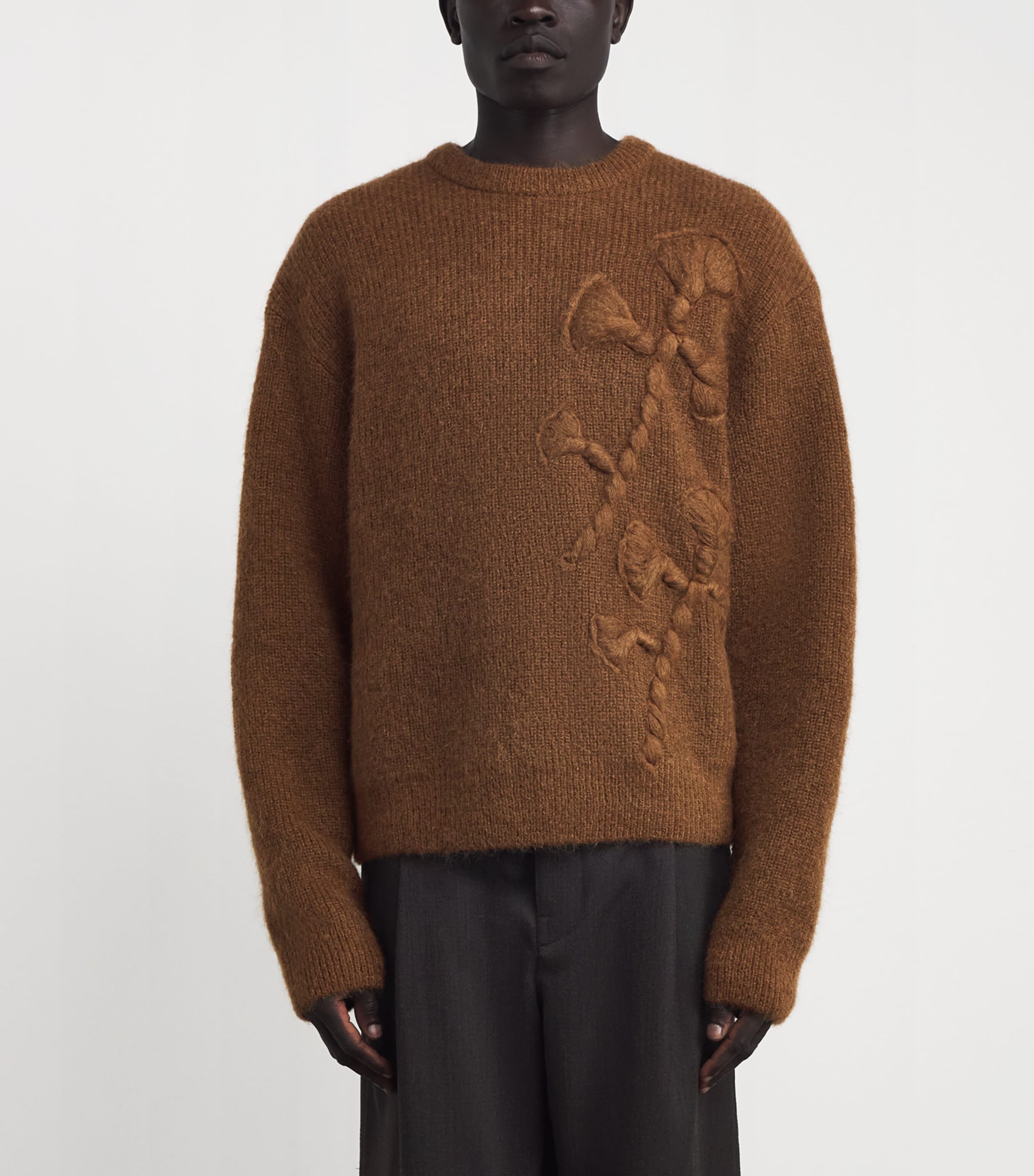 Mohair-Wool-Blend Rope-Stich Sweater CAMEL Image 3
