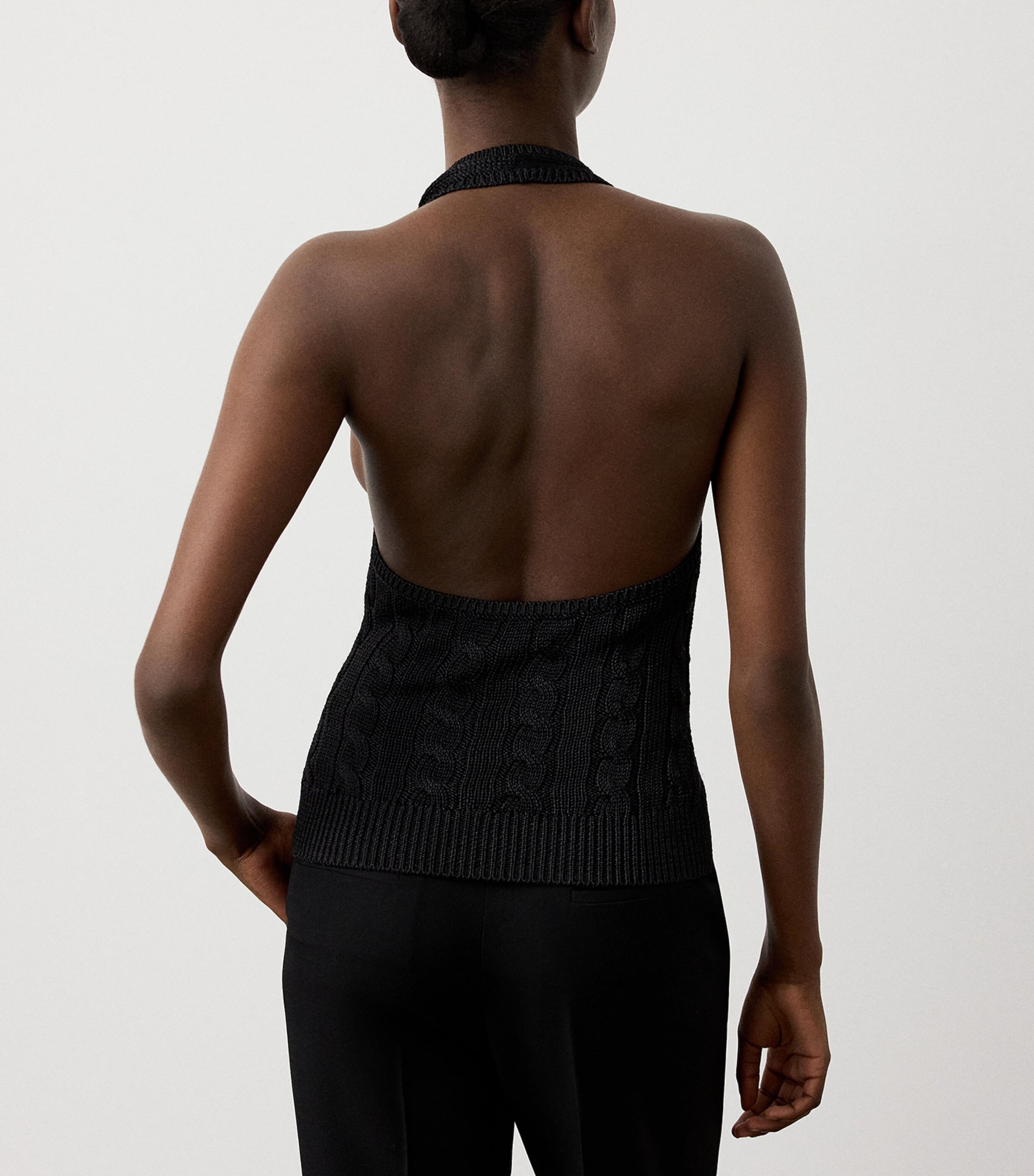 Ralph Lauren Collection Womens Silk Cable-Knit Halterneck Top Black Image 5
