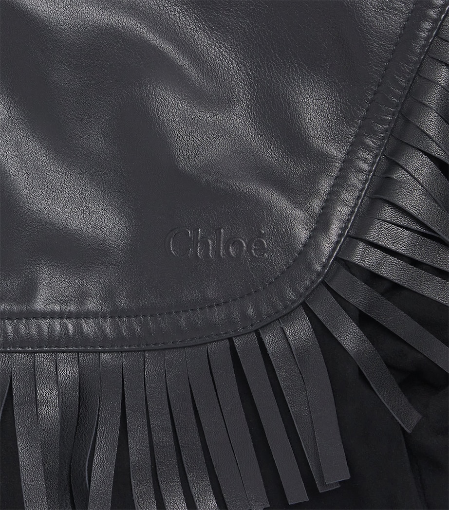 Suede-Leather Fringed Cape (6-12 Years) BLACK Image 3