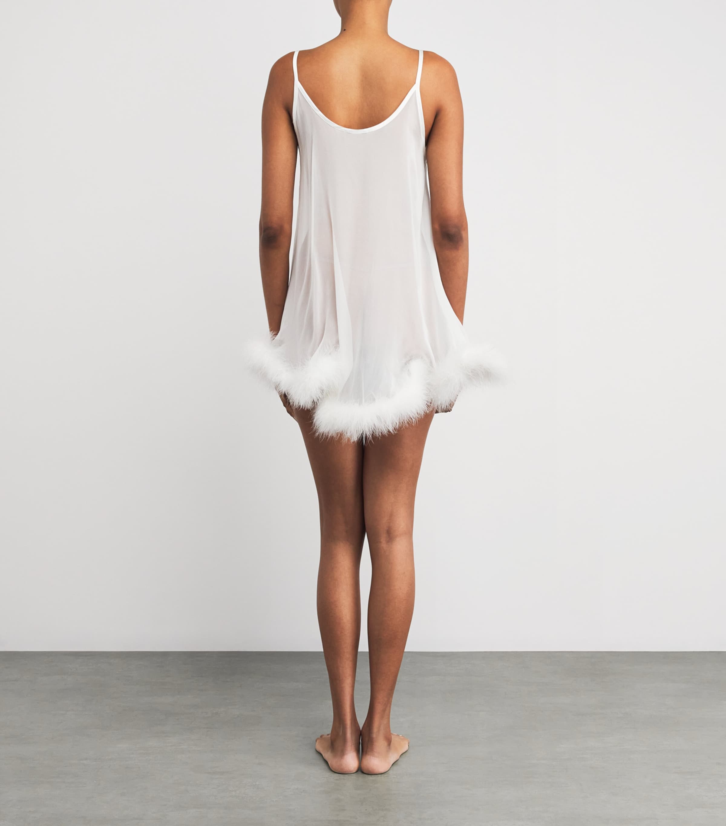 Silk Feather-Trim Sheer Diana Babydoll Nightdress IVORY Image 3