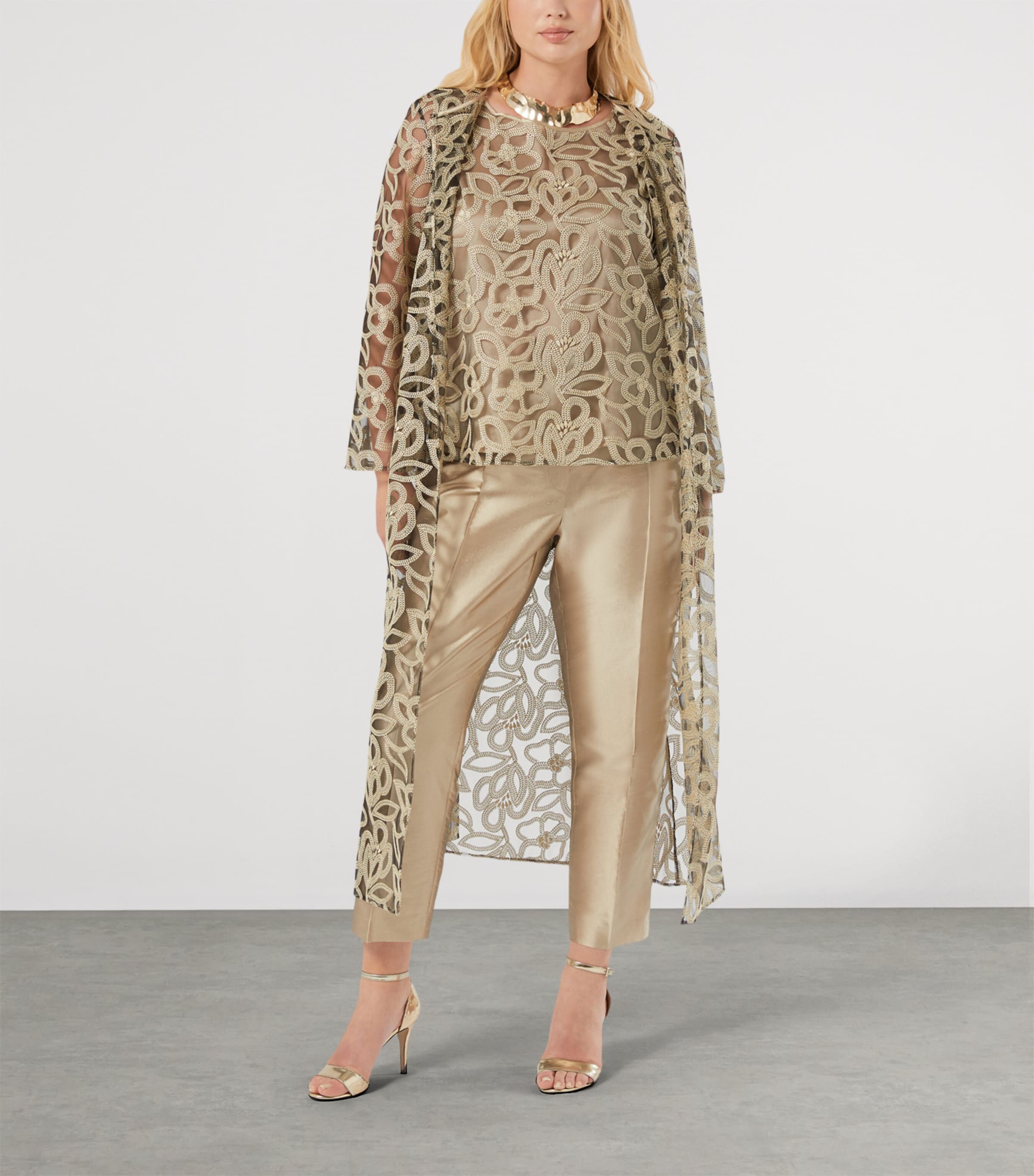 Marina Rinaldi Womens Tulle Embroidered Long Cardigan Black Image 2