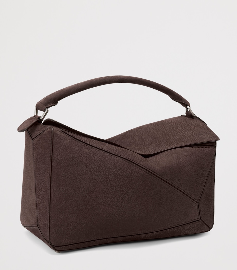 Large Suede Puzzle Top-Handle Bag DARK CHESTNUT Image 3