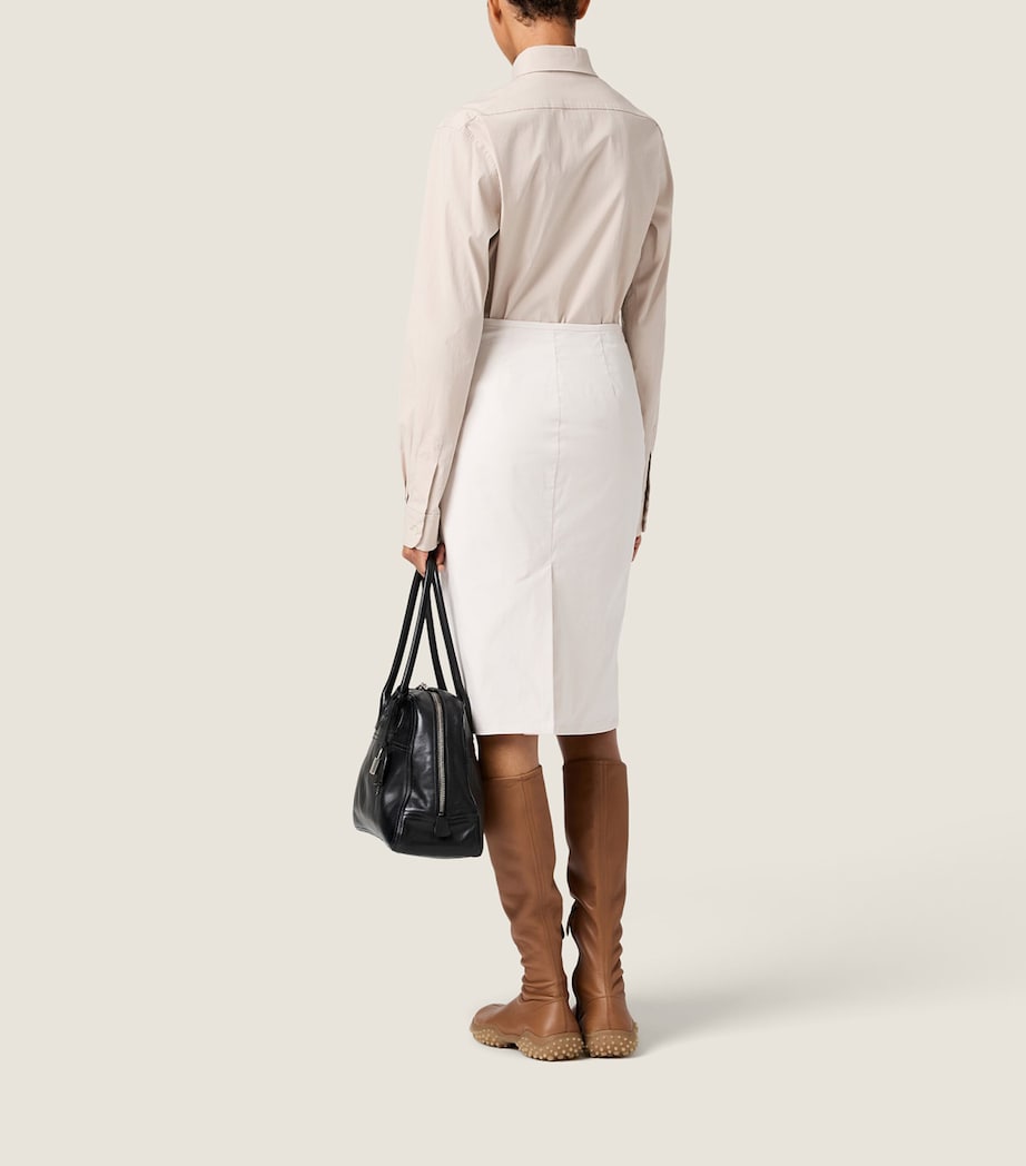 Miu Miu Womens Stretch-Poplin Midi Skirt Neutral Image 3