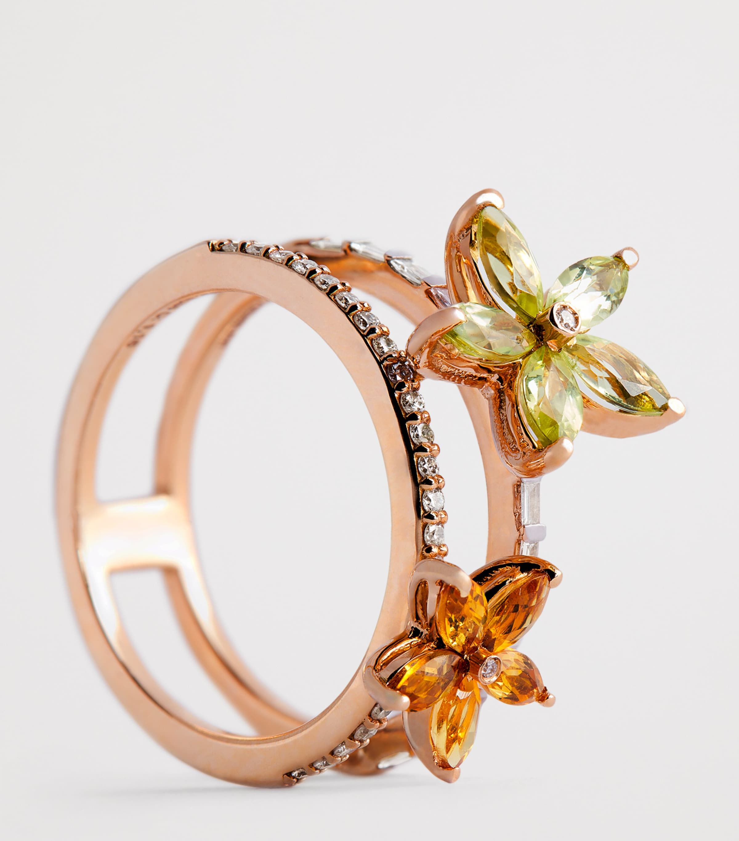 Rose Gold, Diamond, Citrine and Peridot Apple Seed Ring (Size 54) ROSE GOLD Image 6