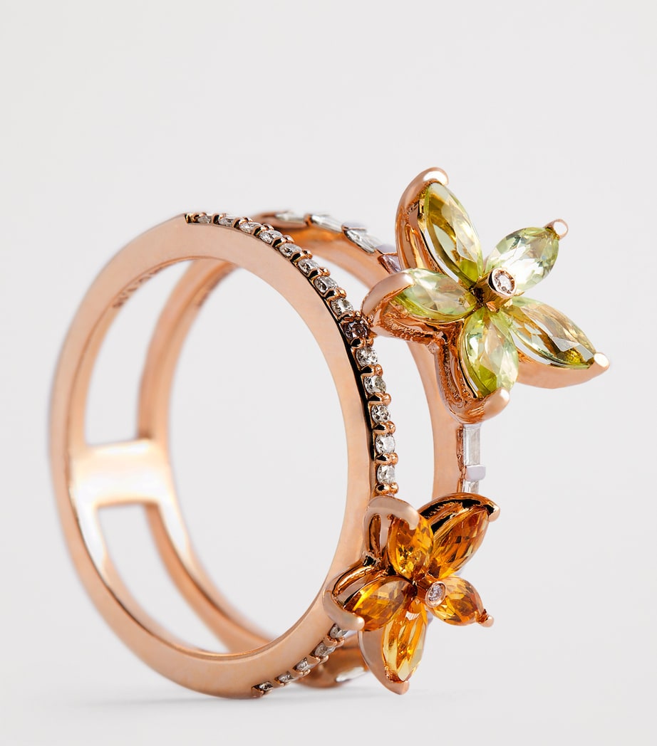 Rose Gold, Diamond, Citrine and Peridot Apple Seed Ring (Size 54) ROSE GOLD Image 6
