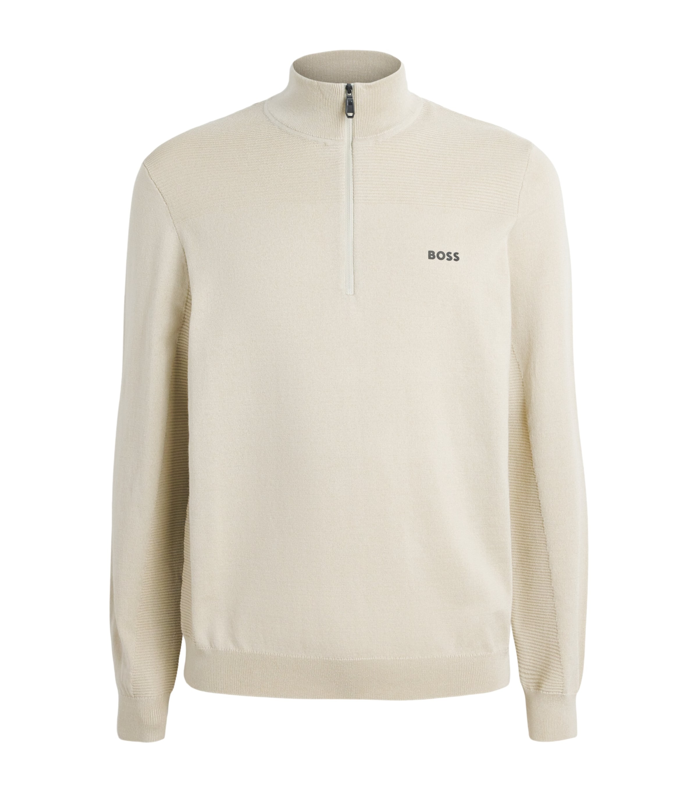 BOSS Mens Ribbed Logo Quarter-Zip Sweater Light Image 1