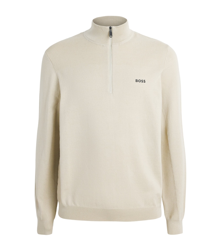 BOSS Mens Ribbed Logo Quarter-Zip Sweater Light Image 1