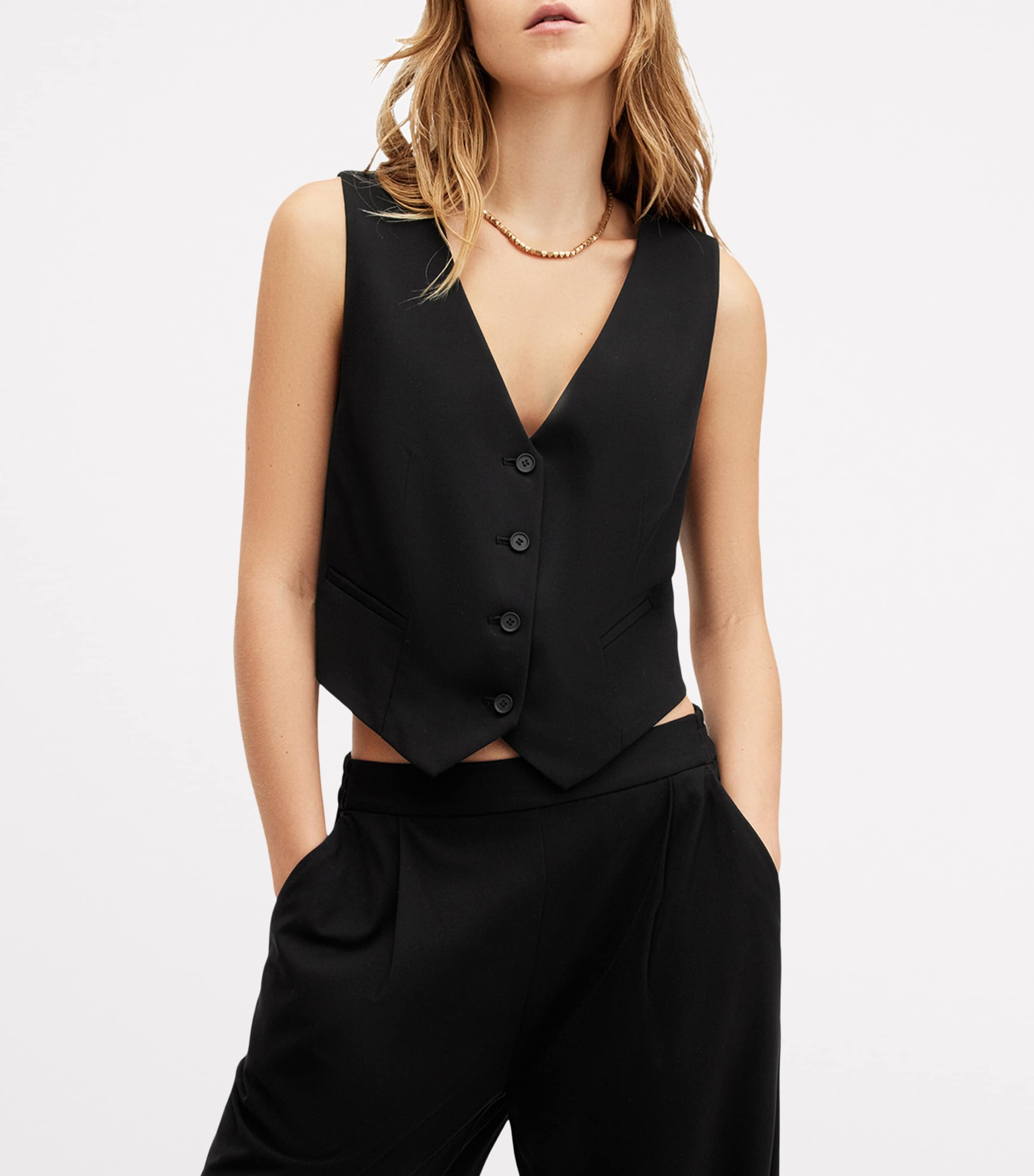AllSaints Womens Aleida Waistcoat Black Image 4