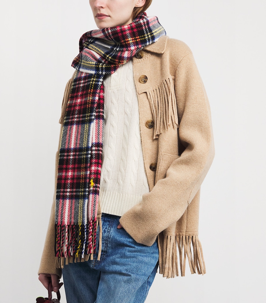 Polo Ralph Lauren Wool Plaid Fringe Scarf Dress Stewar Image 3