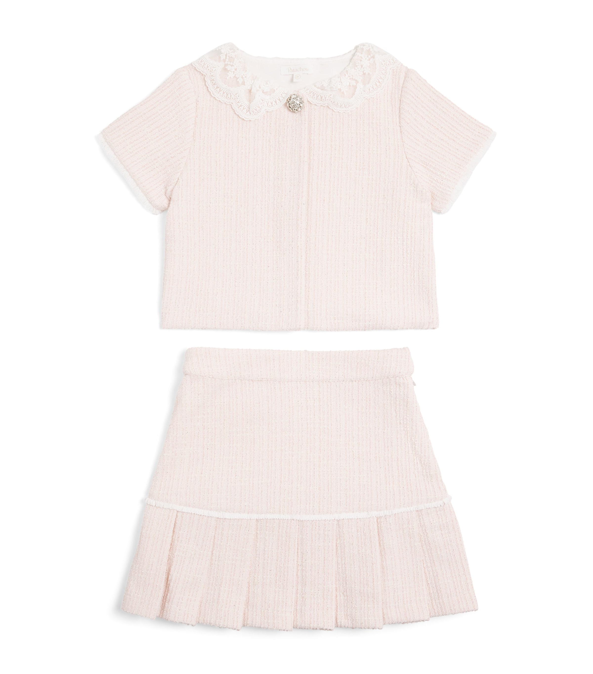 Patachou Tweed Top and Skirt Set (3-14Years) Pale Pink Image 1