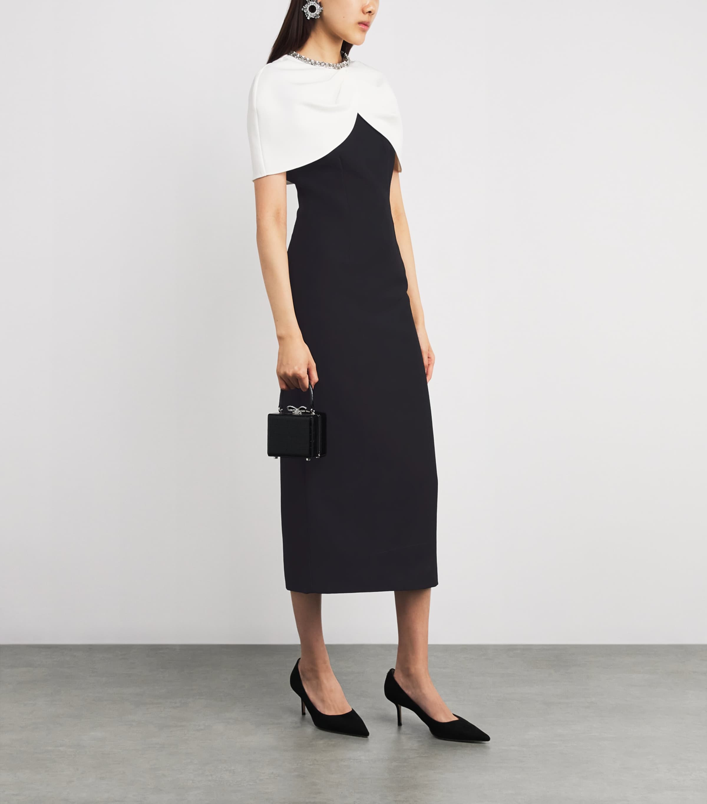 Embellished Shawl-Overlay Midi Dress BLACK Image 2