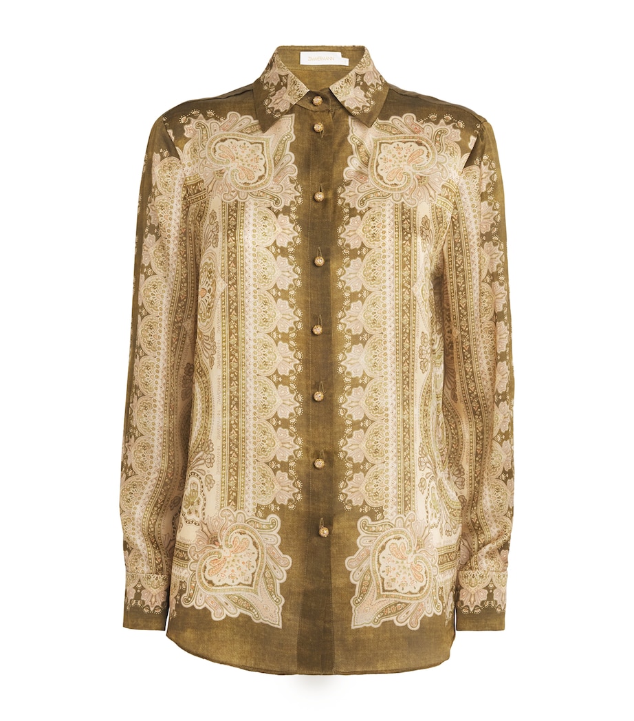 Zimmermann Womens Silk Satin Luna Shirt Olive Perla Paisley Image 1