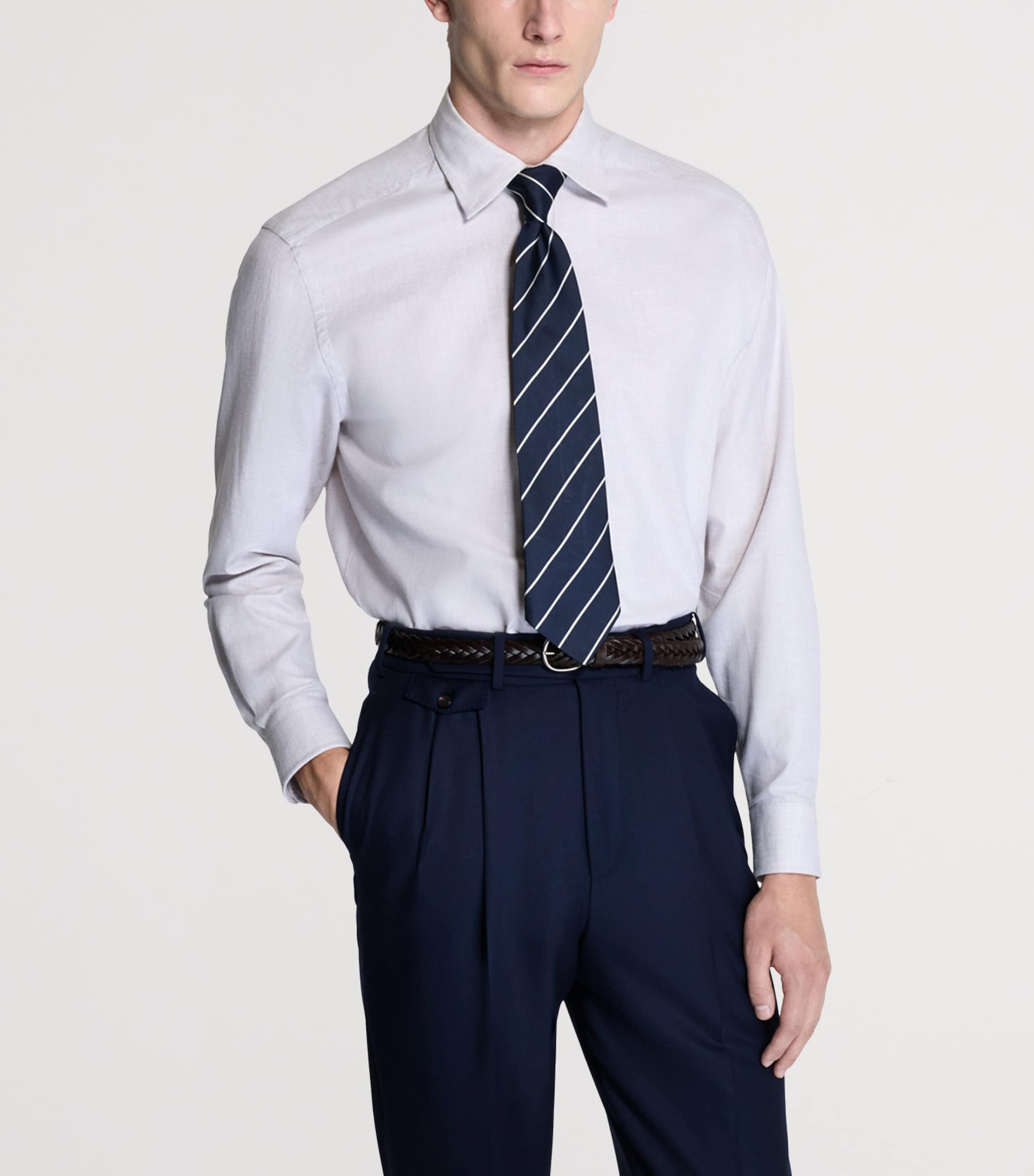 Dunhill Mens Cotton Micro-Check Shirt Brown Image 4