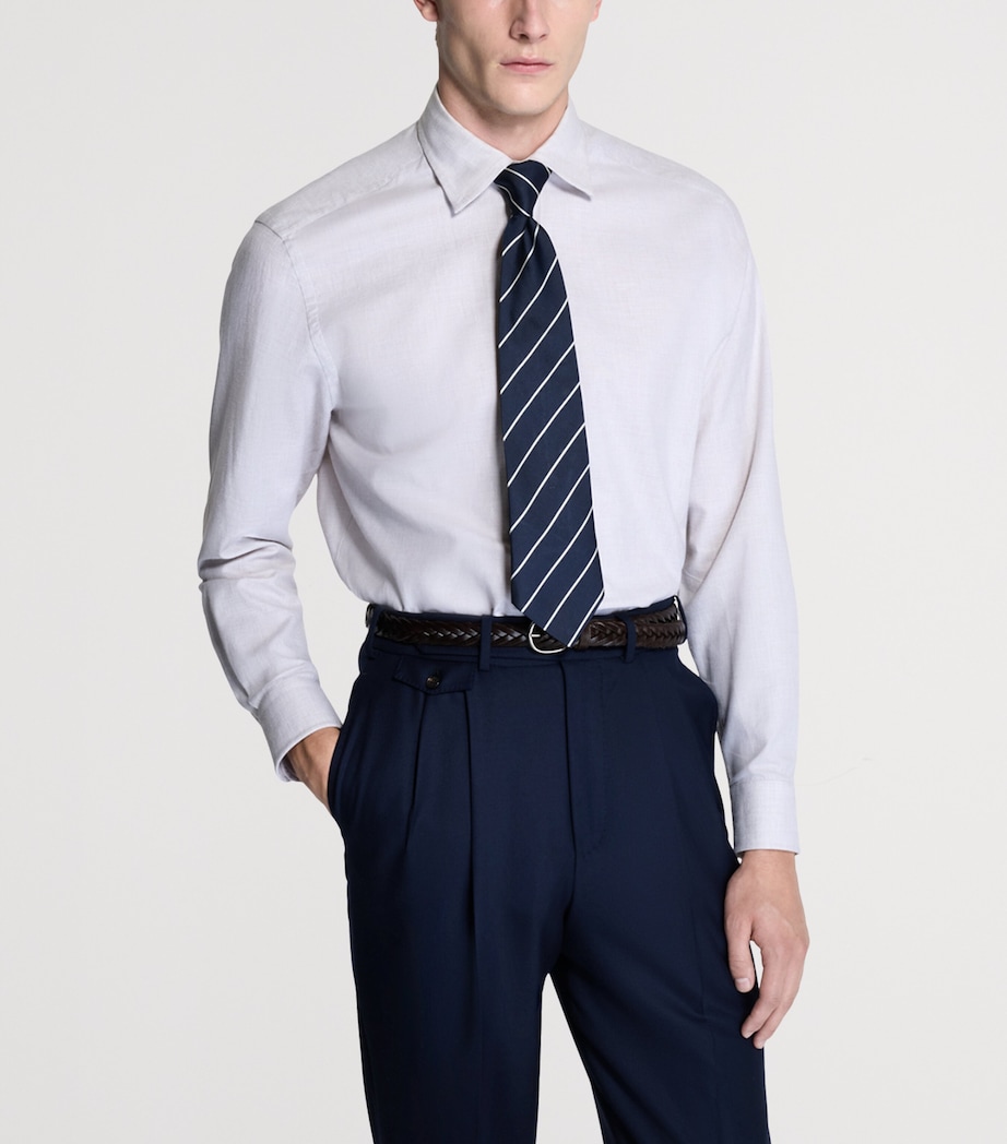 Dunhill Mens Cotton Micro-Check Shirt Brown Image 4