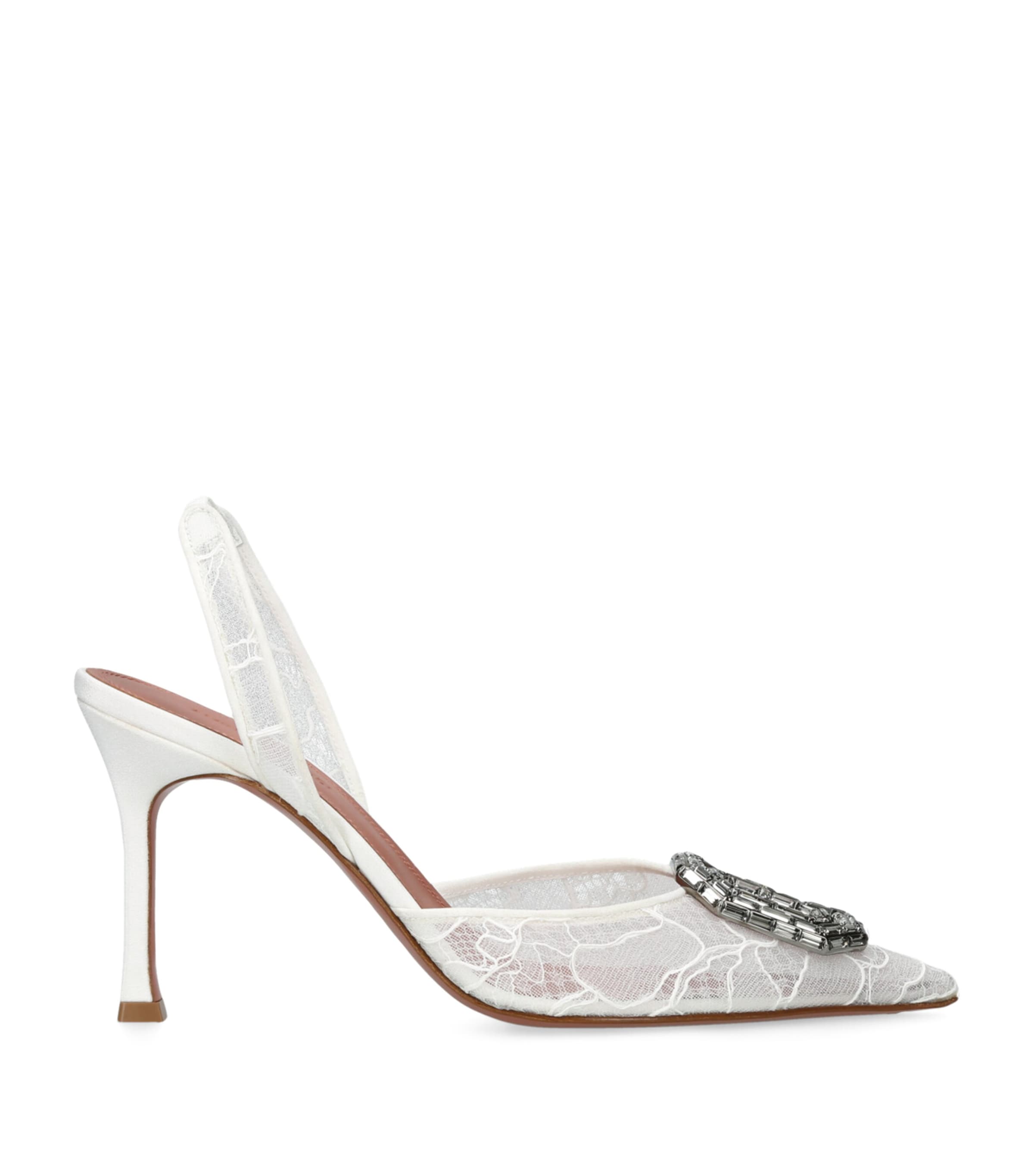 Amina Muaddi Lace Camelia Slingback Pumps 90 White Image 1