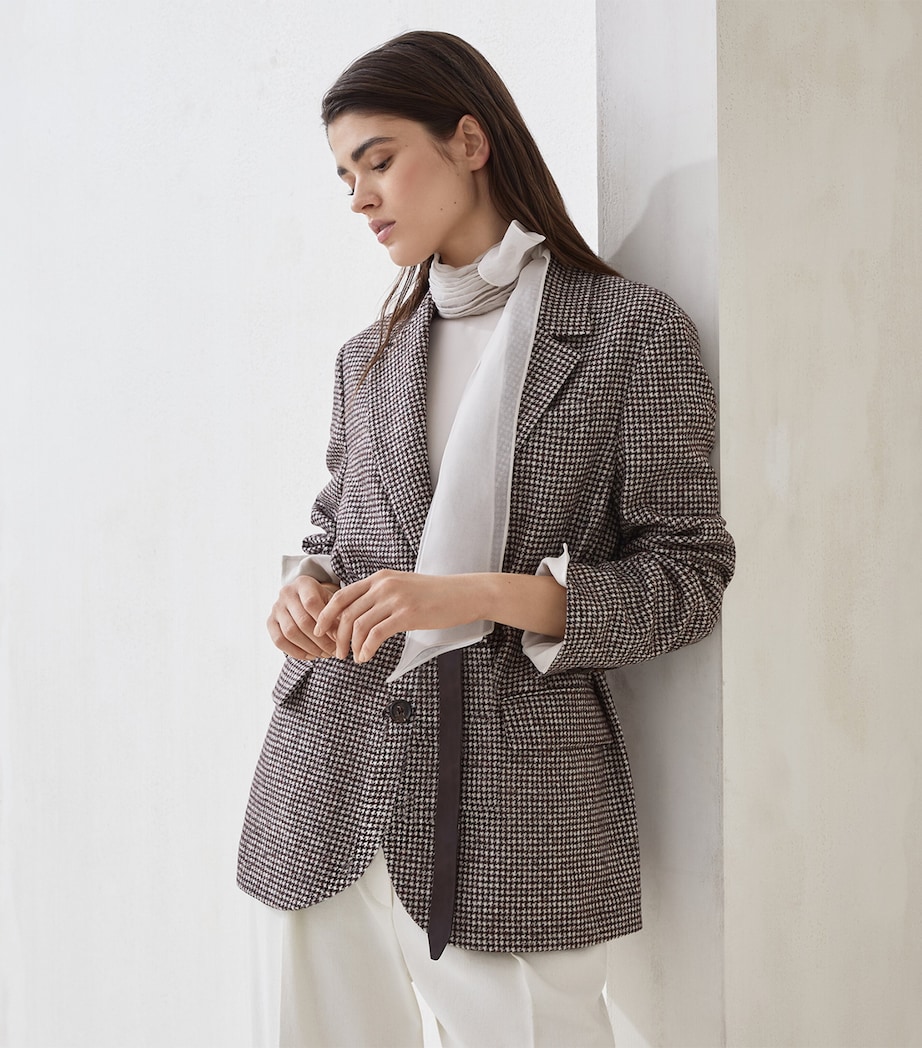 Wool-Alpaca Houndstooth Belted Blazer C007 Image 5