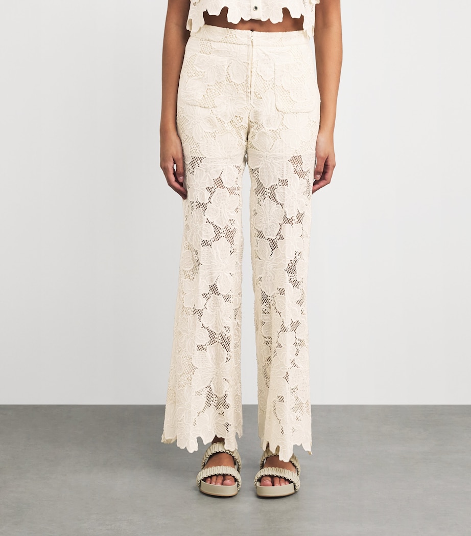 Sandro Paris Womens Guipure Lace Tailored Trousers Ecru Image 4