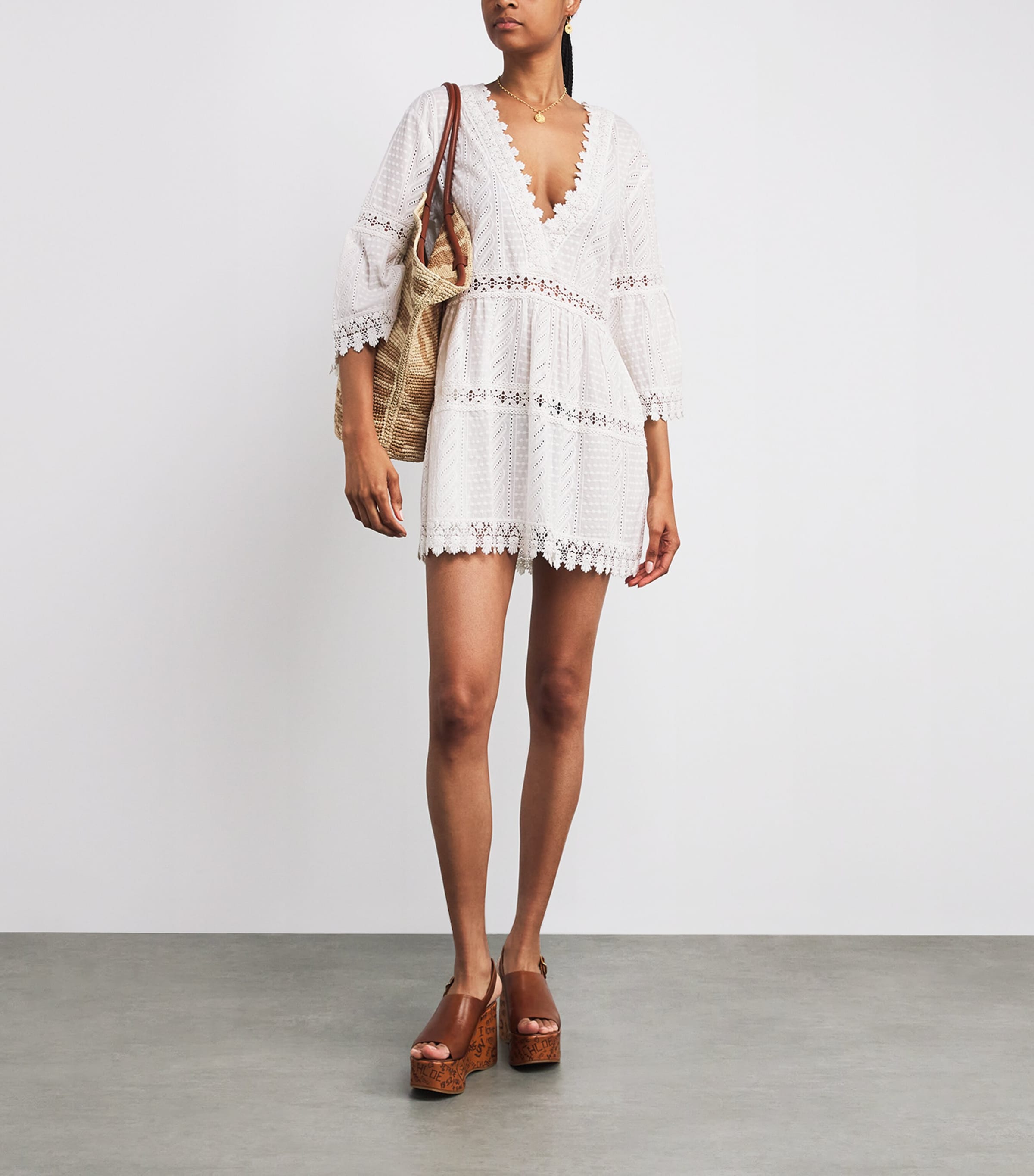 Cotton Victoria Mini Kaftan Dress WHITE4 Image 2