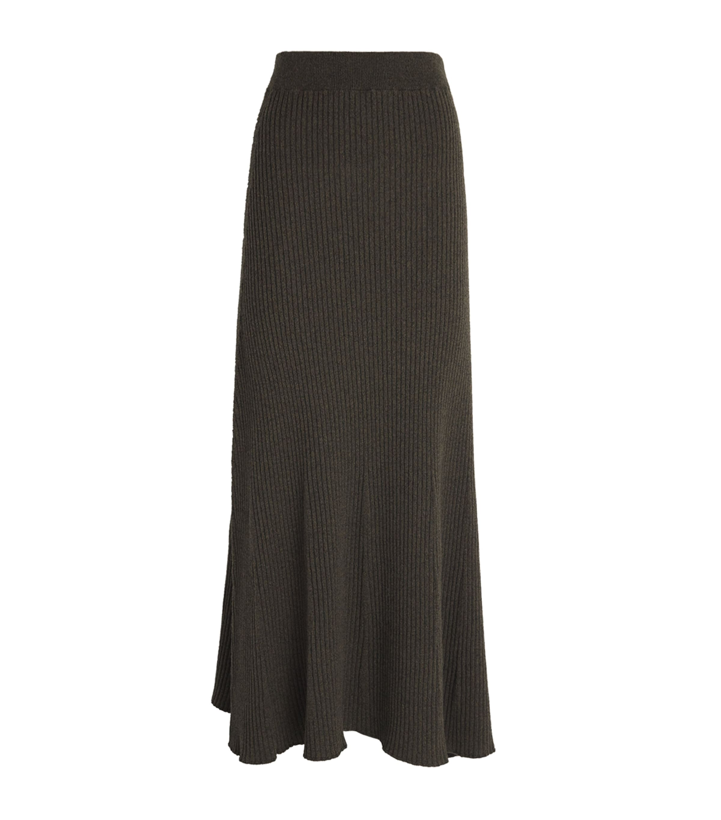 Johnstons Of Elgin Cashmere Ribbed A-line Midi Skirt In Green