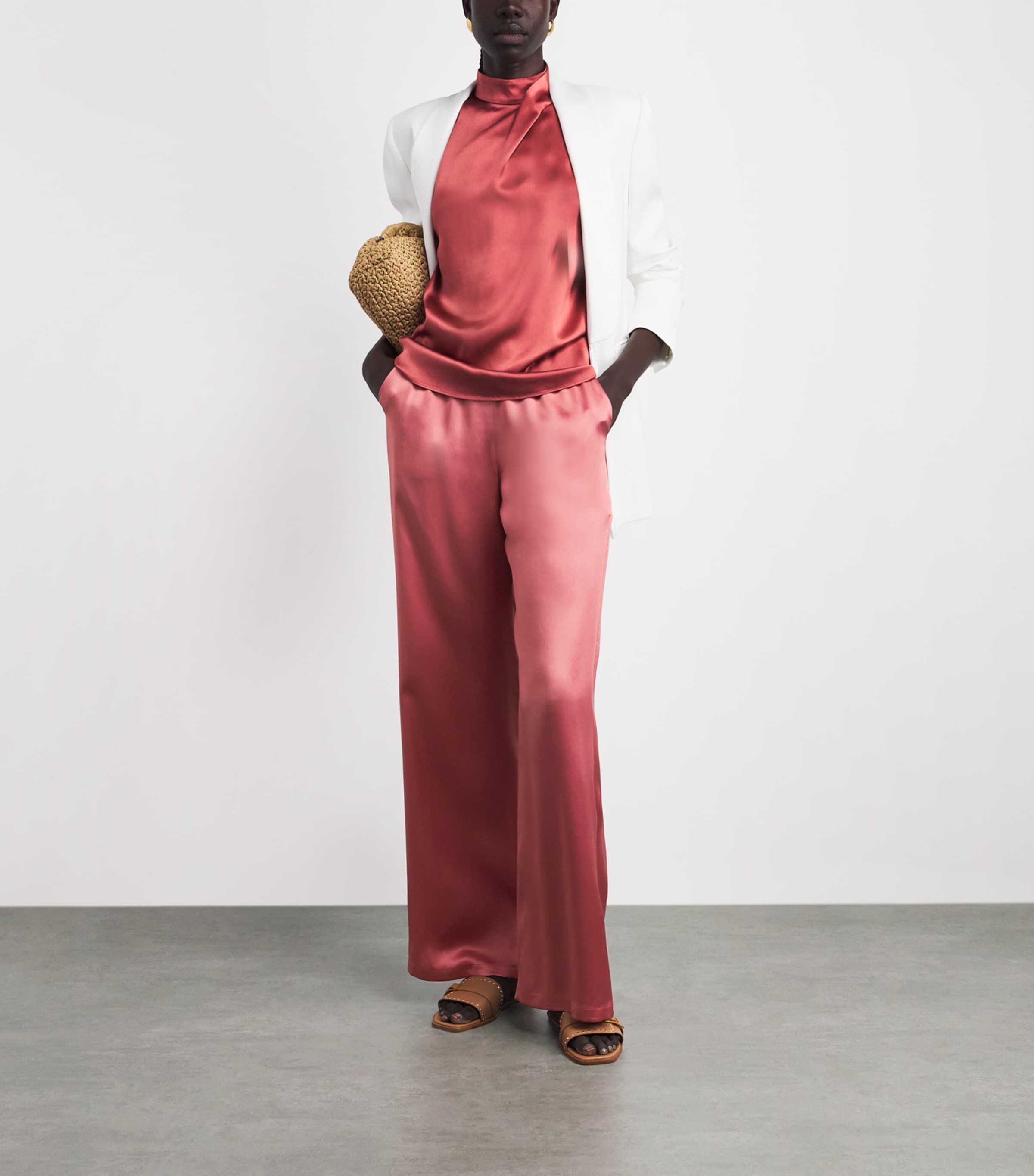 Eleventy Womens Silk Wide-Leg Trousers Lampone Image 2
