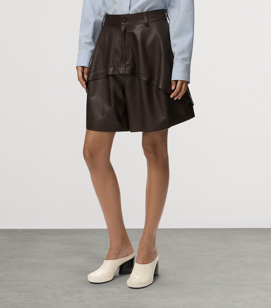 LOEWE Womens Nappa Leather Longline Shorts Dark Brown Image 3
