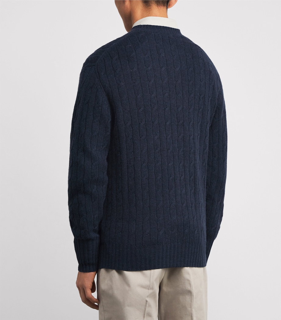 Organic Cashmere Cable-Knit Thames Sweater INDIGO BLUE Image 4