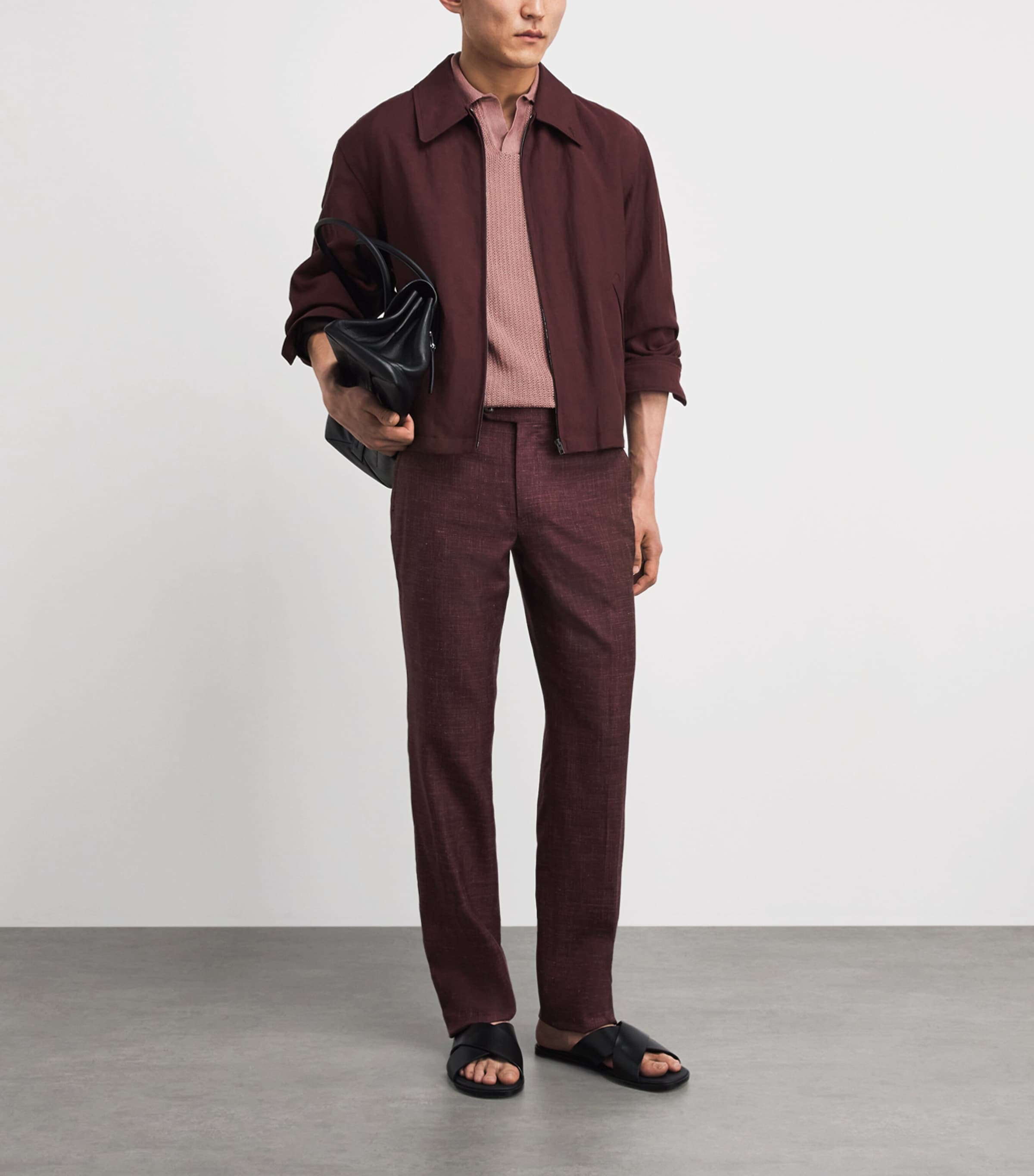 Isaia Mens Silk-Linen Open-Collar Polo Shirt Image 2