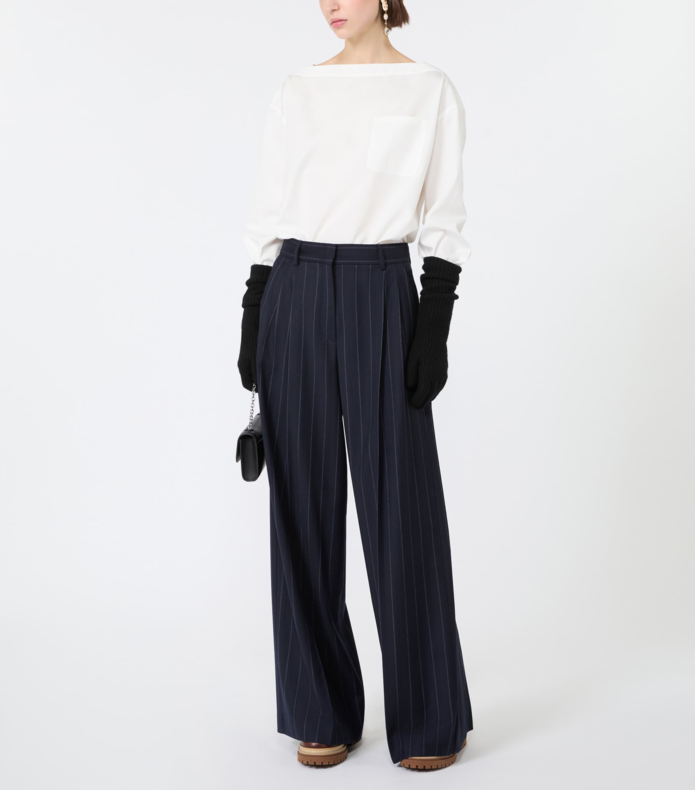 Weekend Max Mara Womens Stretch-Virgin Wool Pinstripe Wide-Leg Trousers Navy Image 2