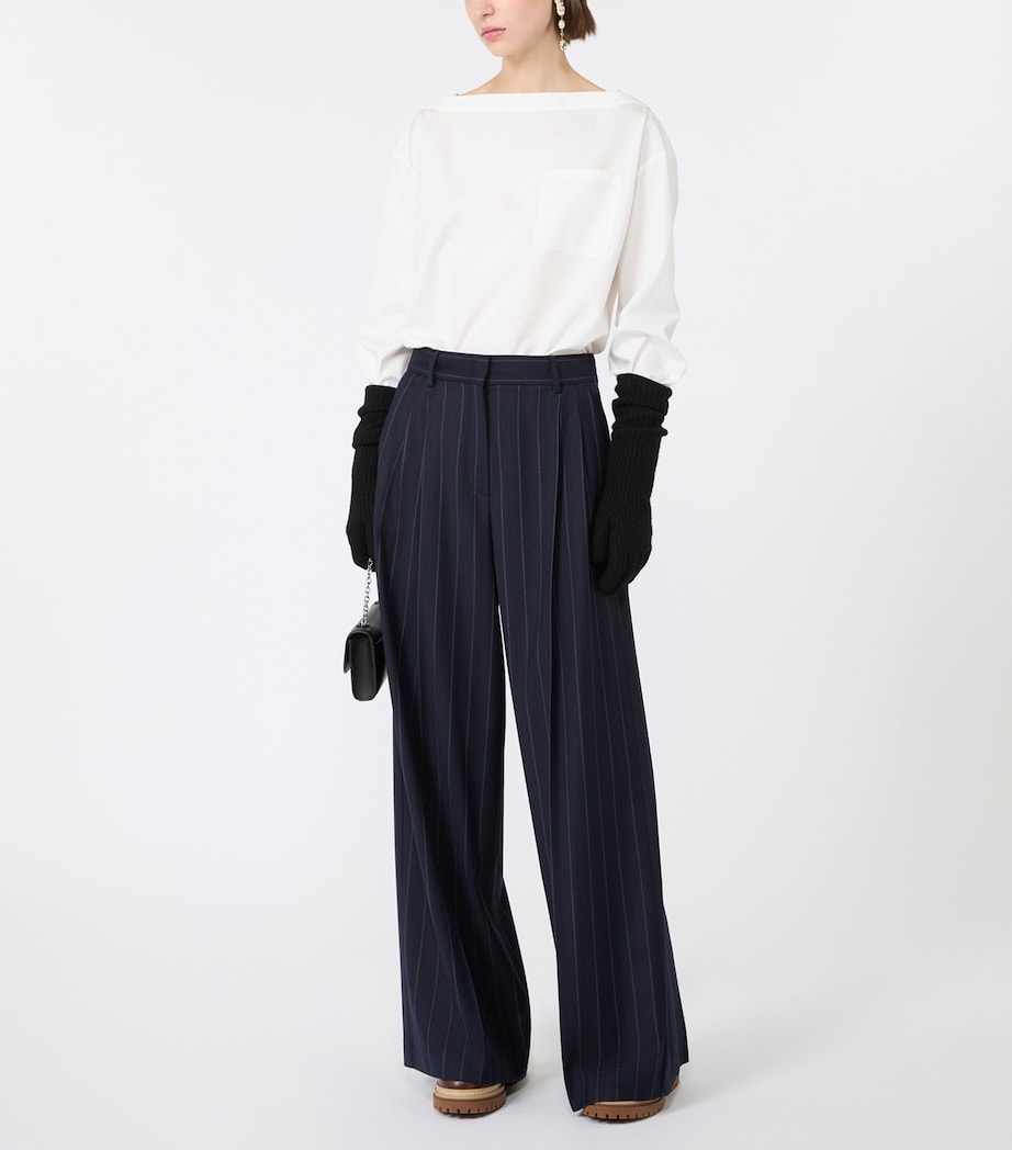 Weekend Max Mara Womens Stretch-Virgin Wool Pinstripe Wide-Leg Trousers Navy Image 2
