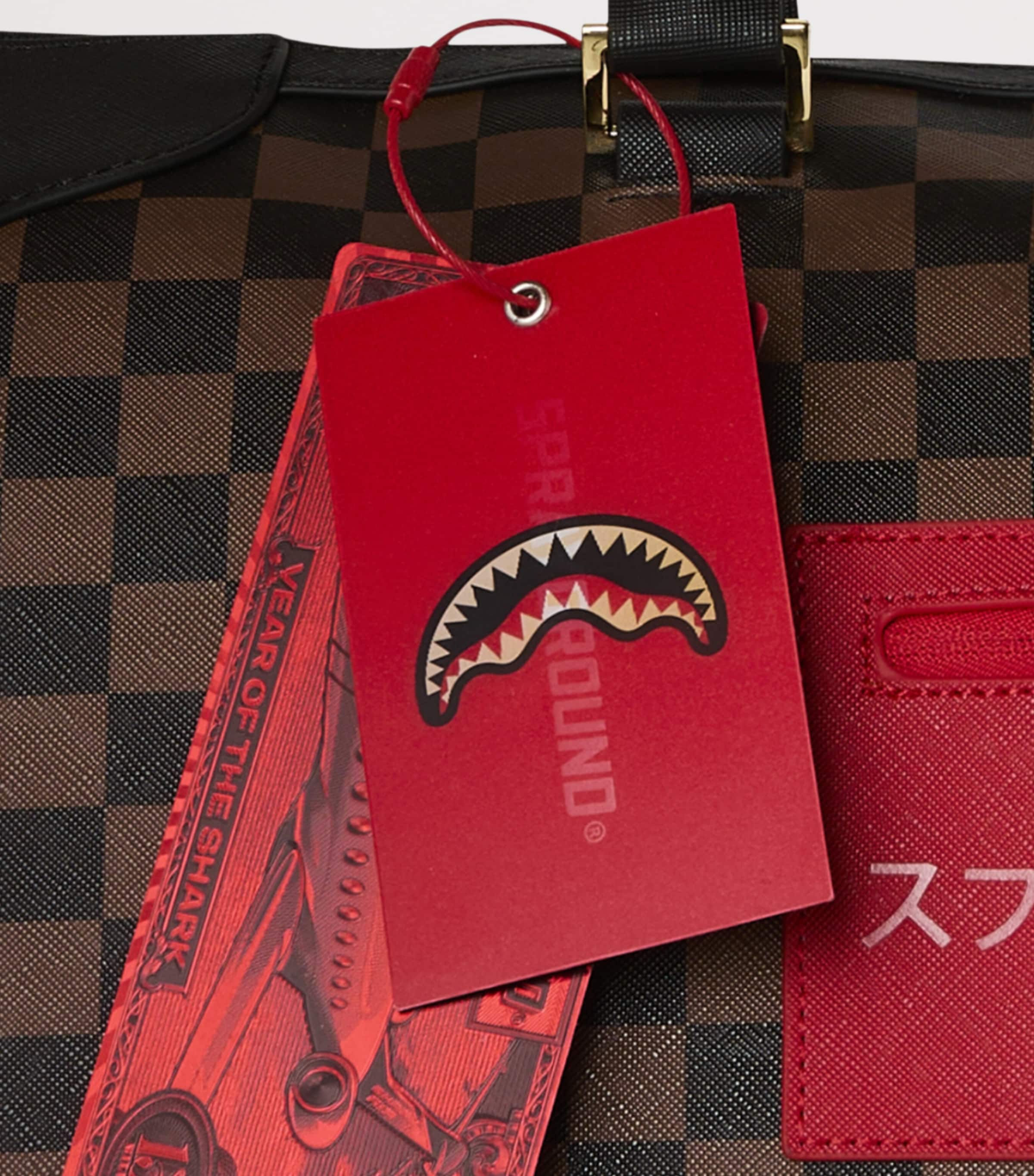 Sprayground Katana Check Boss Pyramid Duffle Bag Red Redemption Image 7