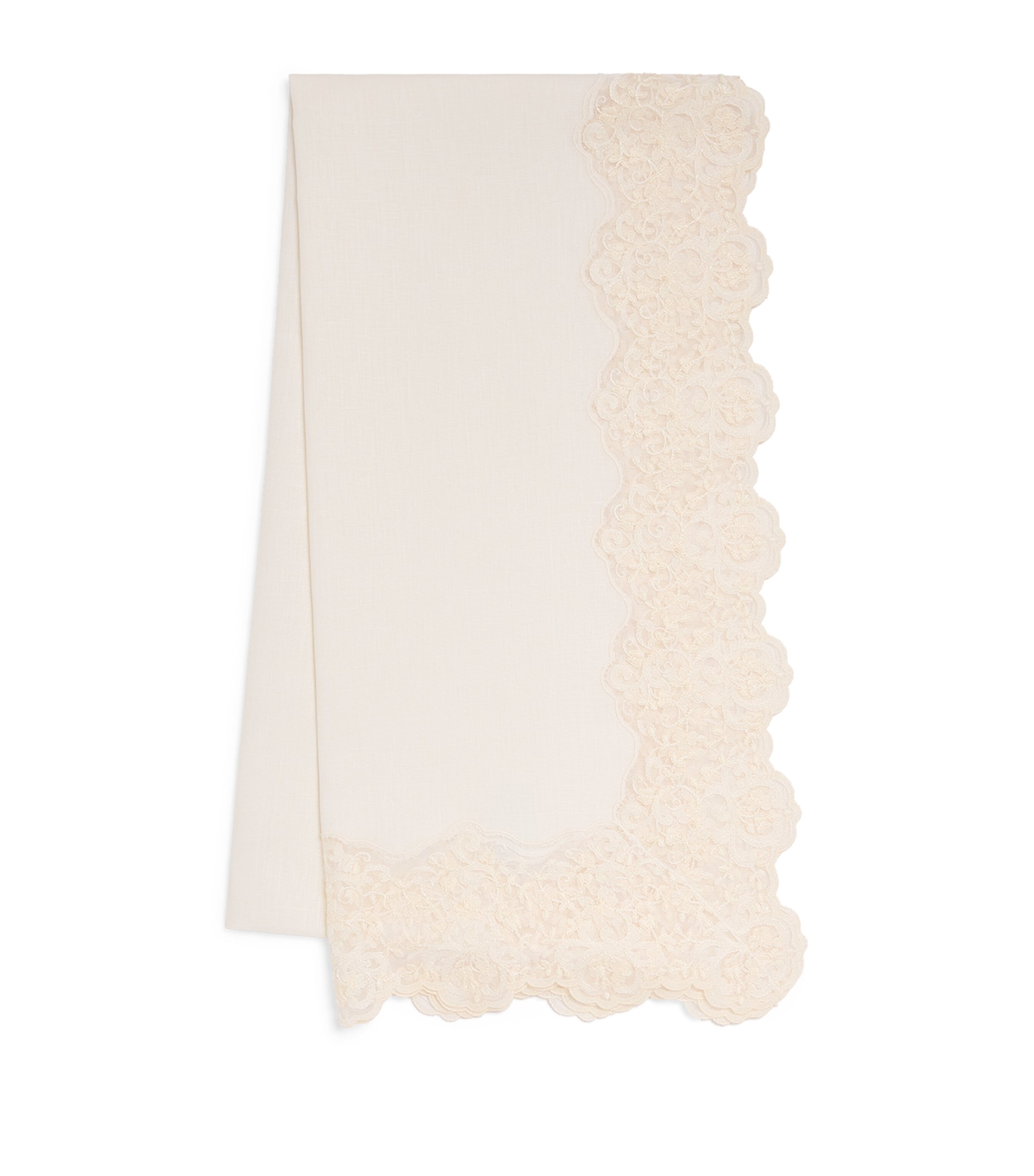 Dea Linen Lace-trim Elite Table Runner In White