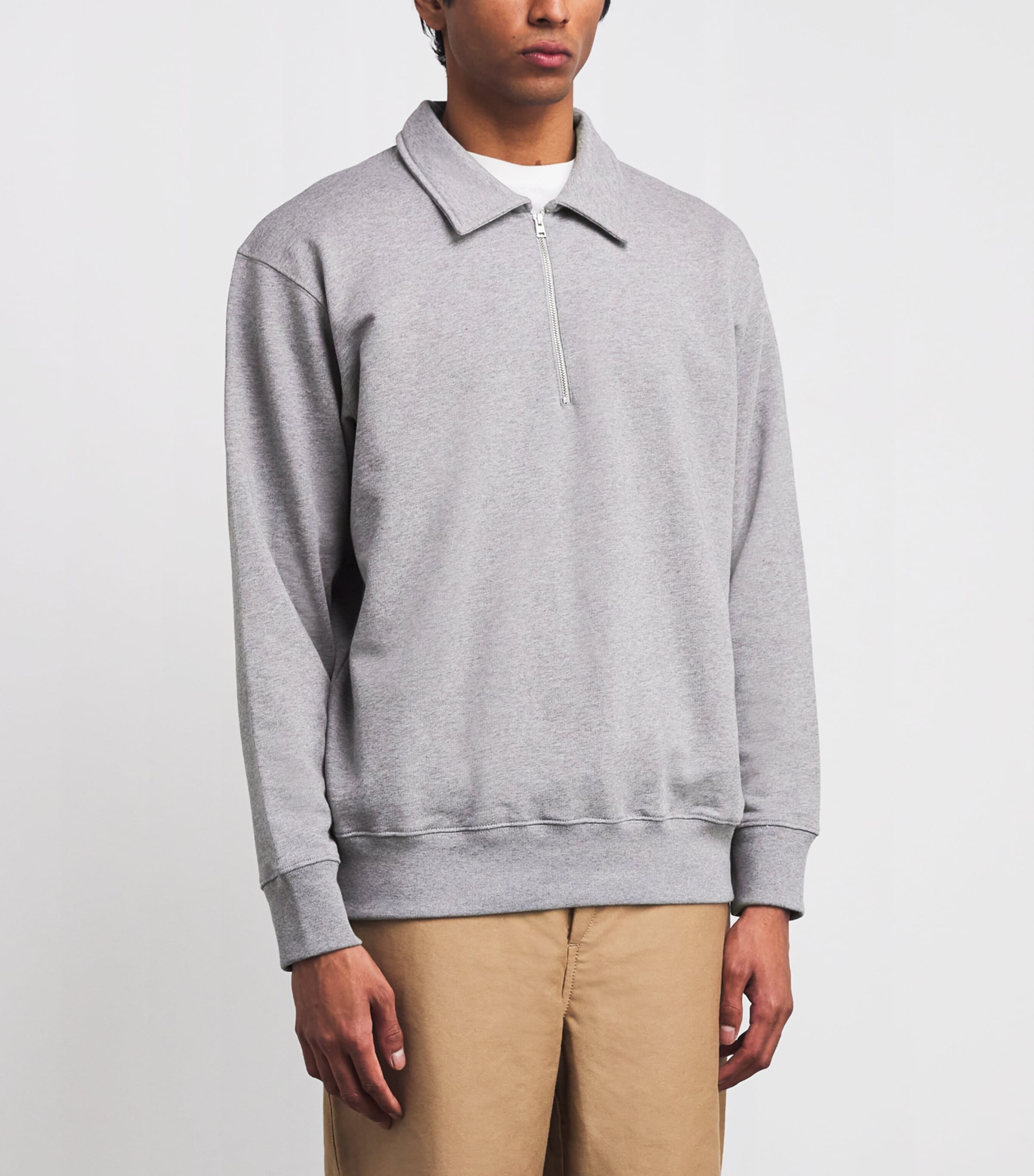 Cotton Half-Zip Sweatshirt GREY MELANGE Image 3