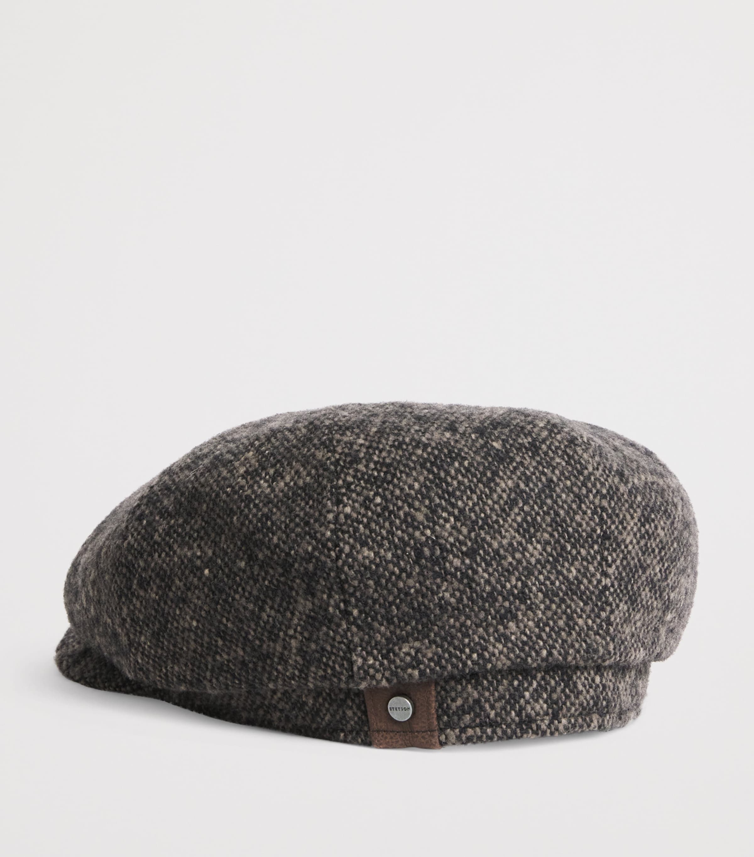 Virgin Wool Tweed Hatteras Flat Cap 417 - BLACK/MUD Image 2
