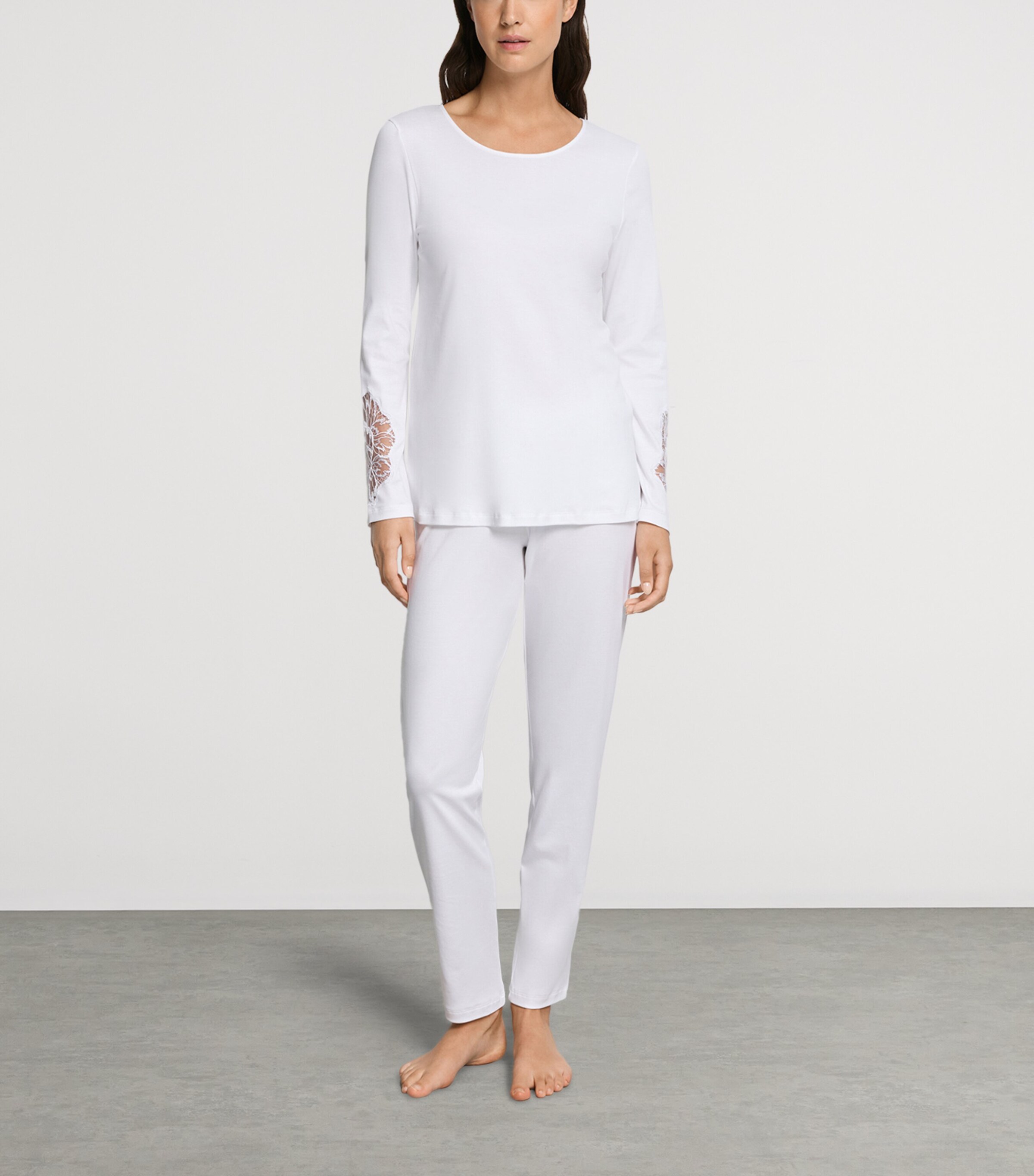 Hanro Womens Cotton Lace-Trim Belen Pyjama Set White Image 2