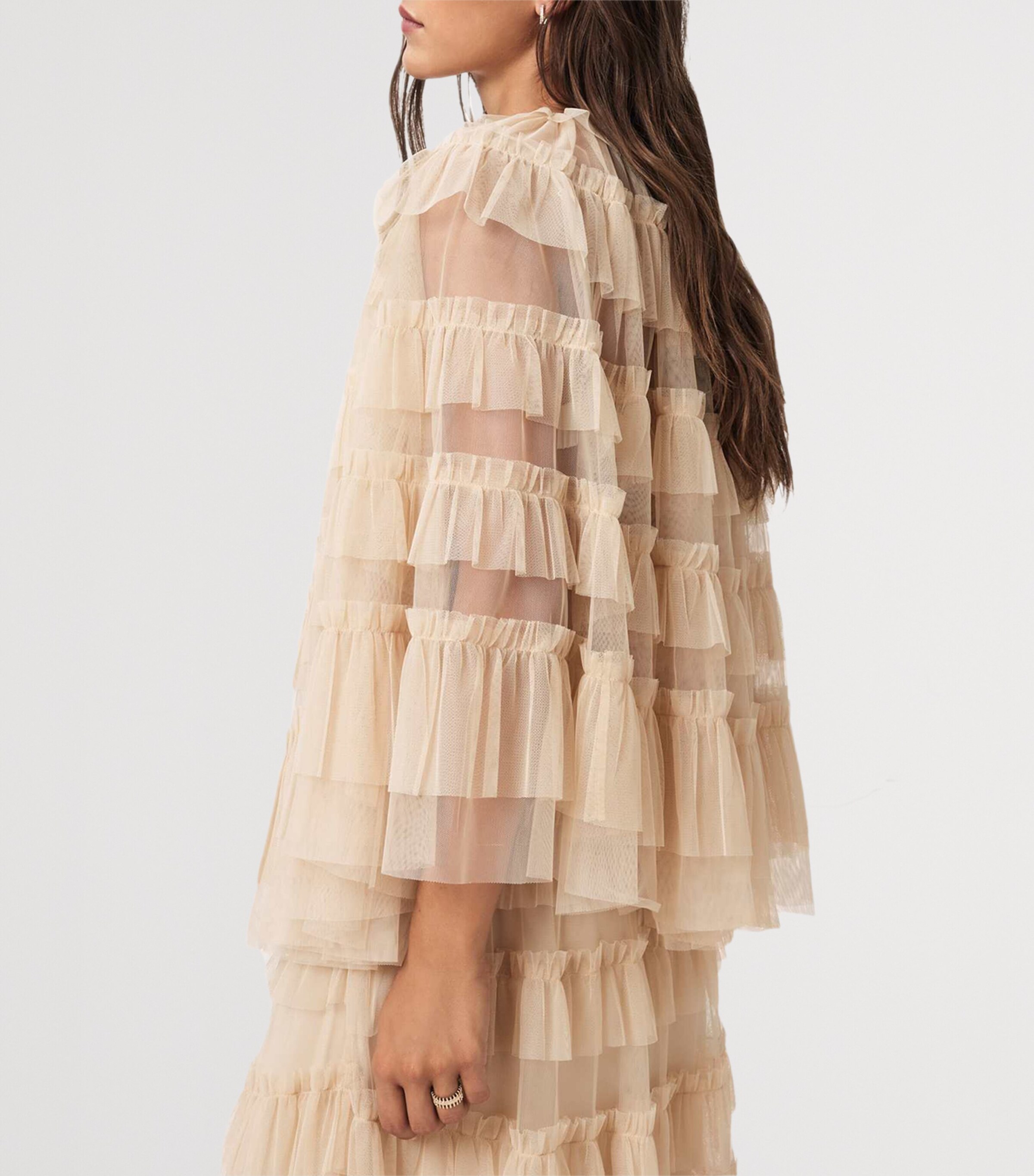 AllSaints Womens Tulle Ruffled Aude Cape Top Blush Pink Image 7