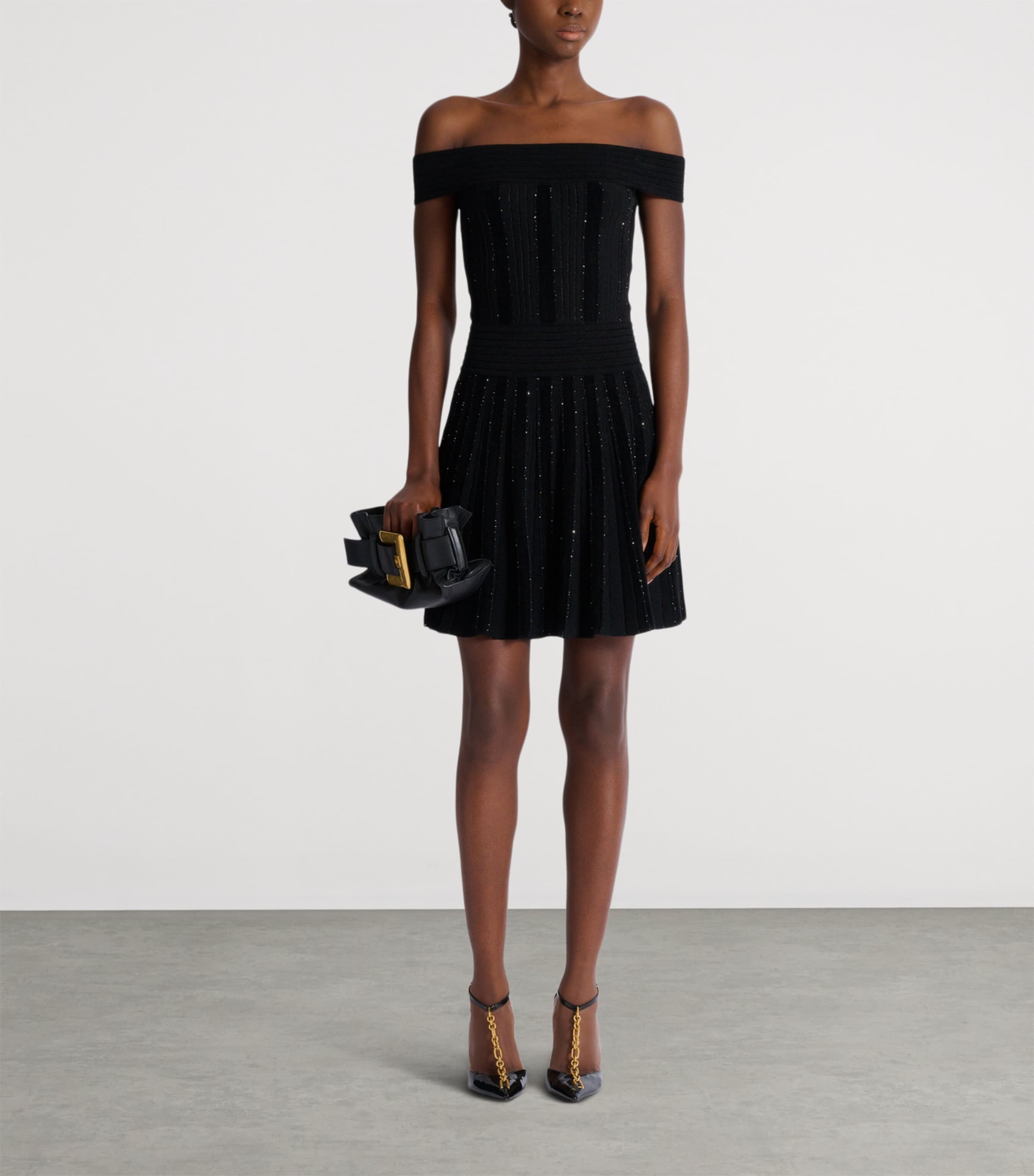 Off-The-Shoulder Knit Mini Dress EAC NOIR/ARGENT Image 3