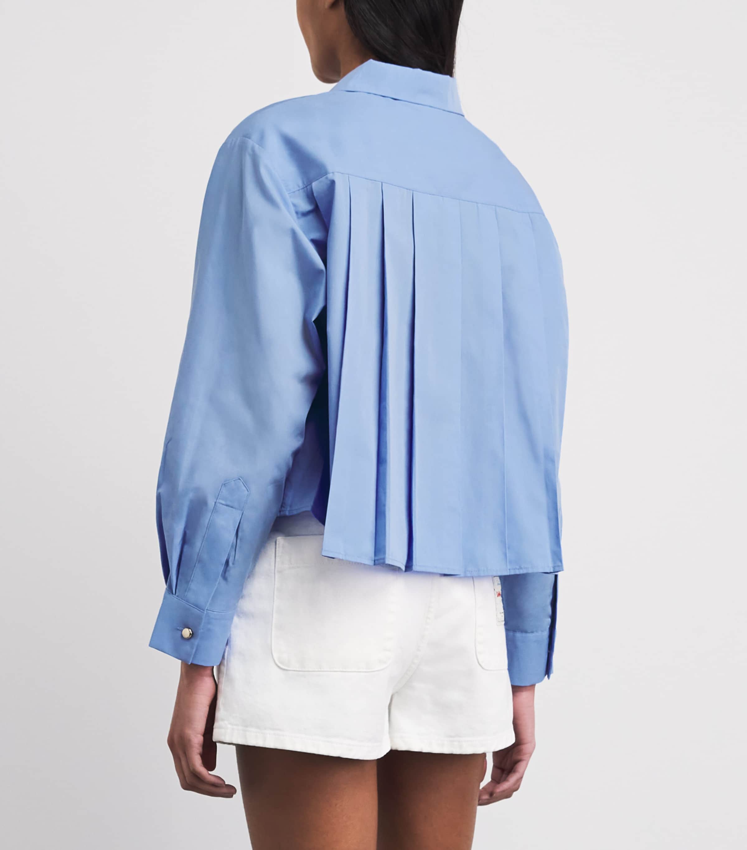 Maje Womens Embroidered Pleated Shirt Blue Image 5