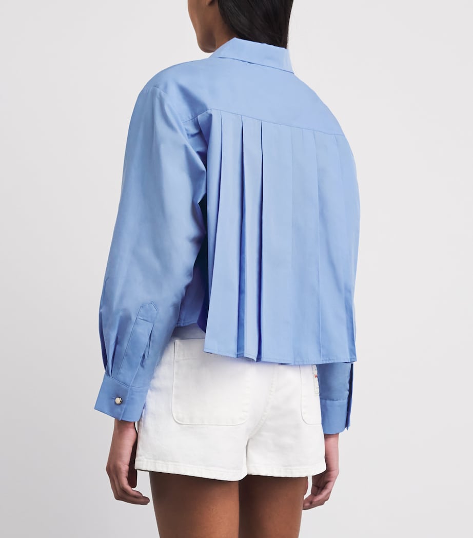 Maje Womens Embroidered Pleated Shirt Blue Image 5