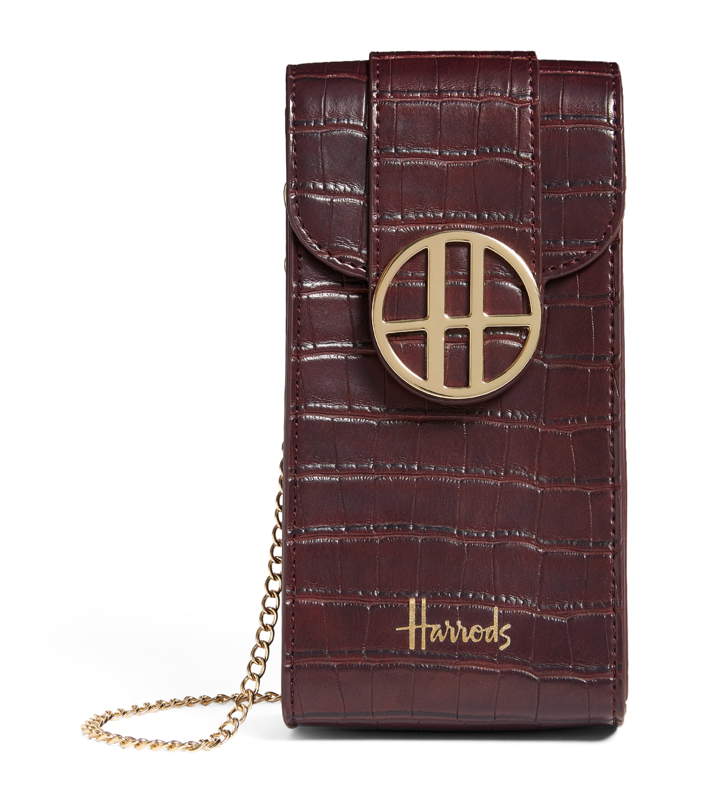 Harrods Mini Croc-embossed Nano Bag In Brown